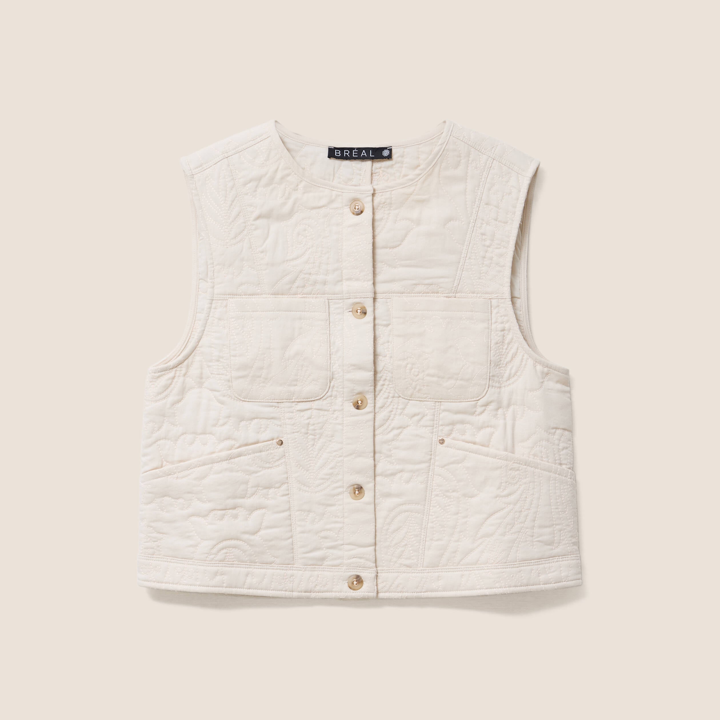 Gilet sans manches doubl&eacute; coton ecru femme