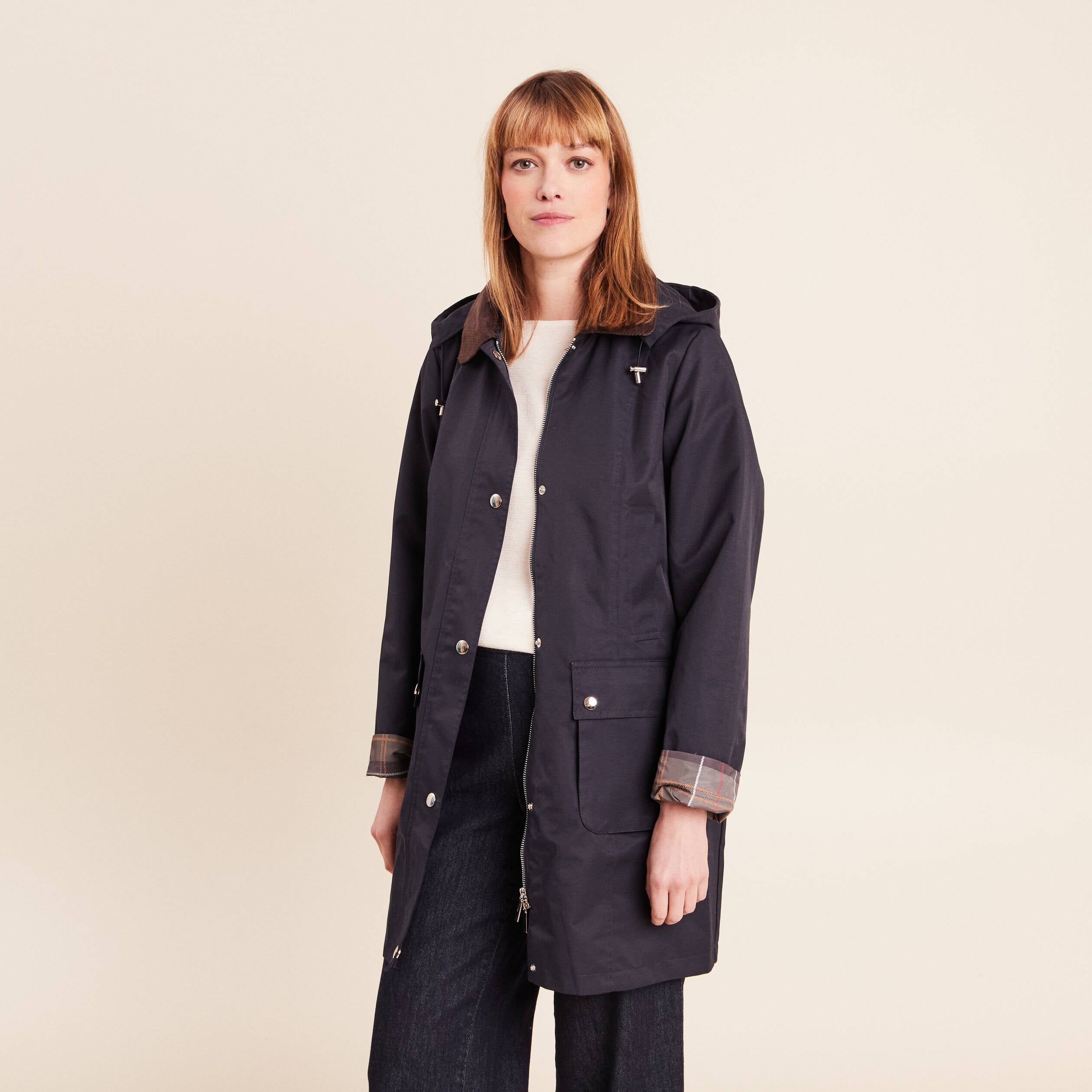 Parka &agrave; capuche doubl&eacute;e bleu fonc&eacute; femme