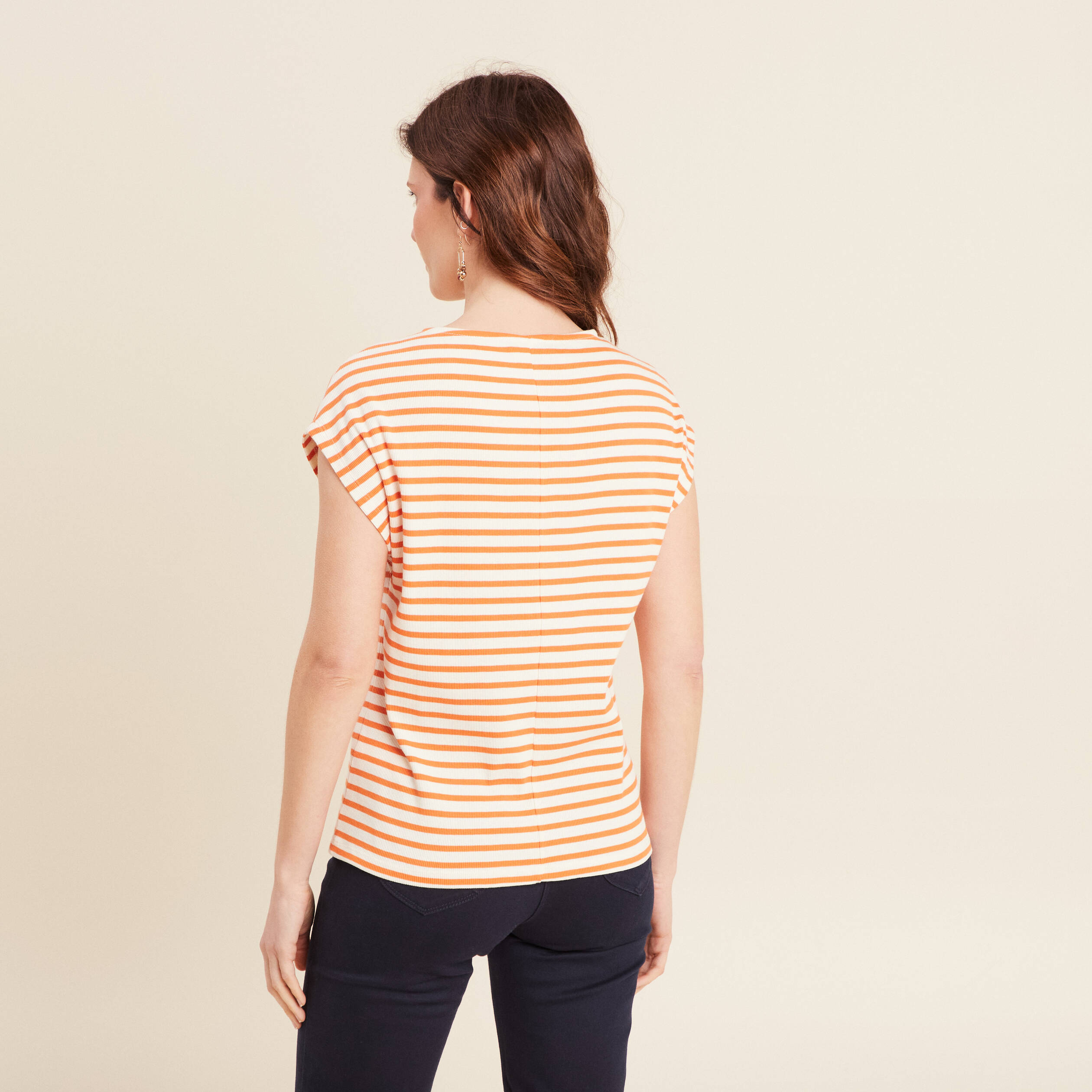 t shirt manches courtes orange abricot femme T-shirt manches courtes orange abricot femme
