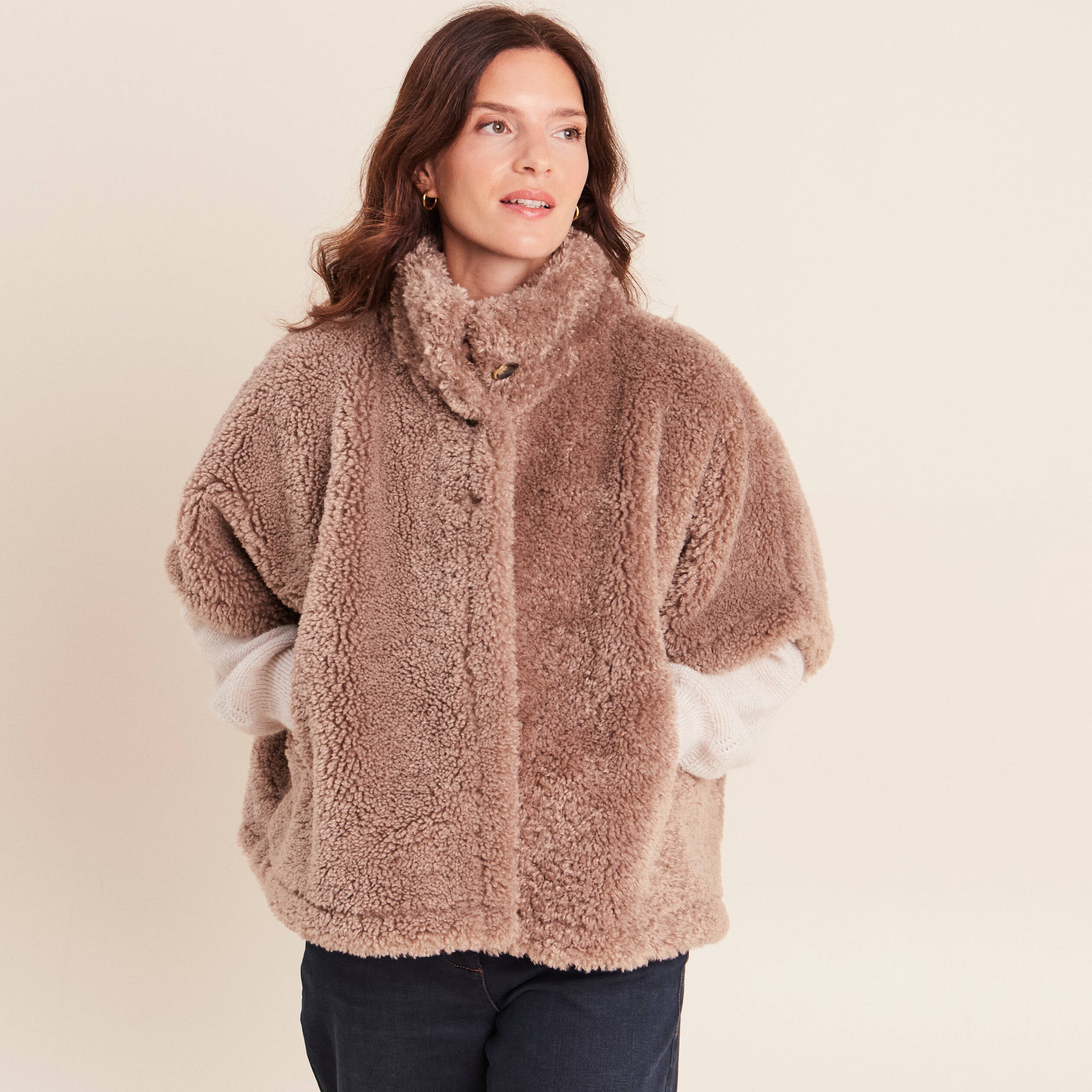 Poncho taupe femme