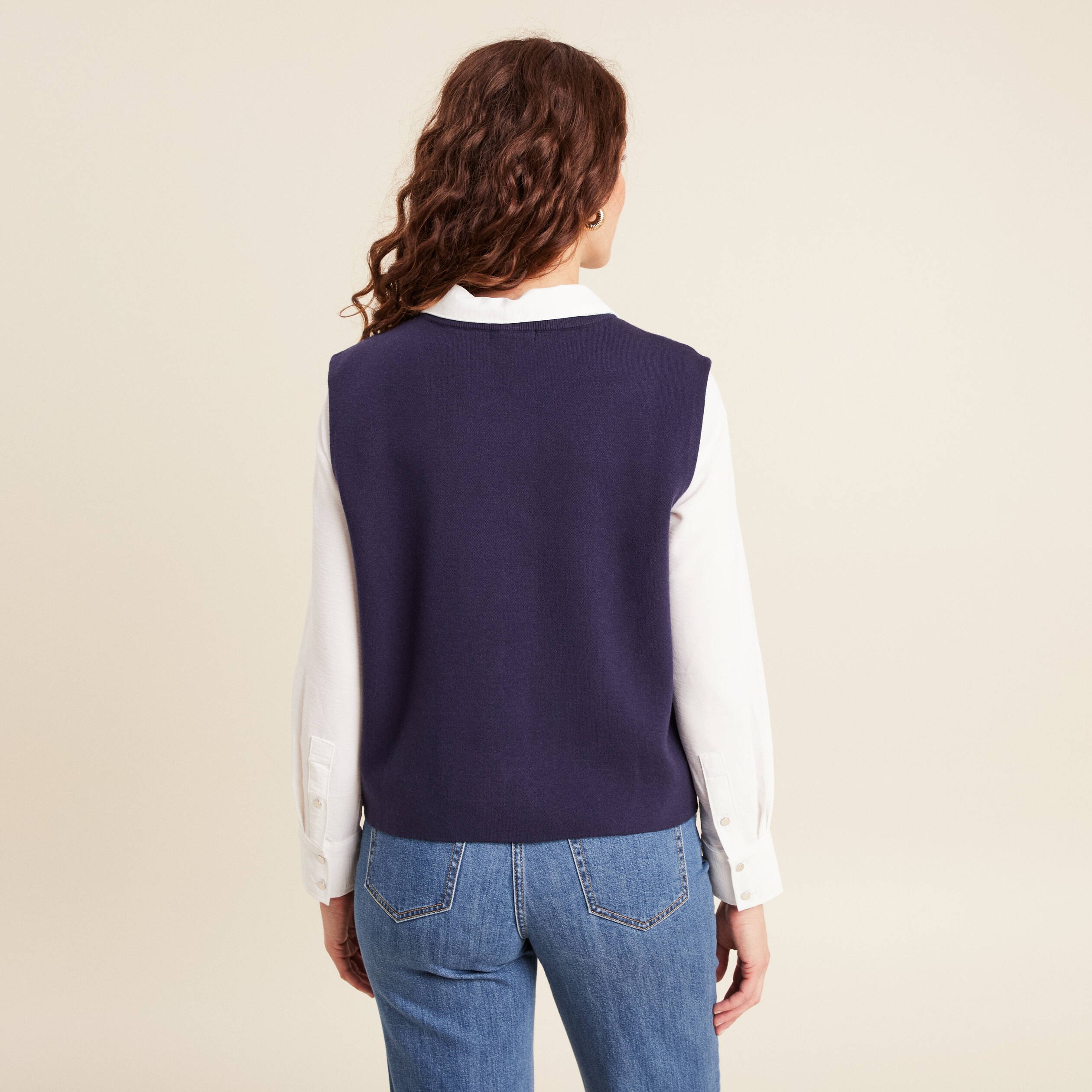 gilet droit court sans manches bleu marine femme Gilet droit court sans manches bleu marine femme