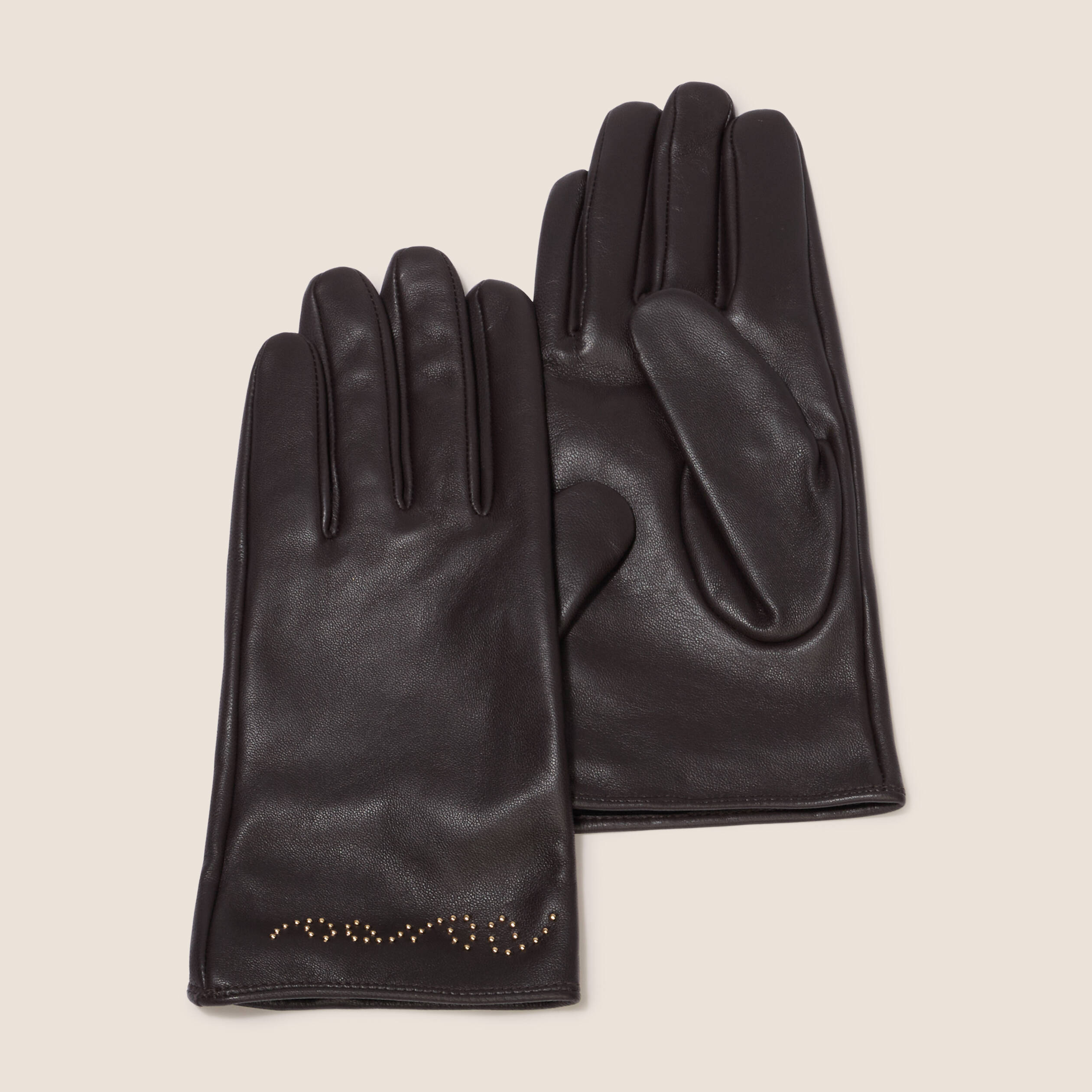 Gants doubl&eacute;s marron fonc&eacute; femme