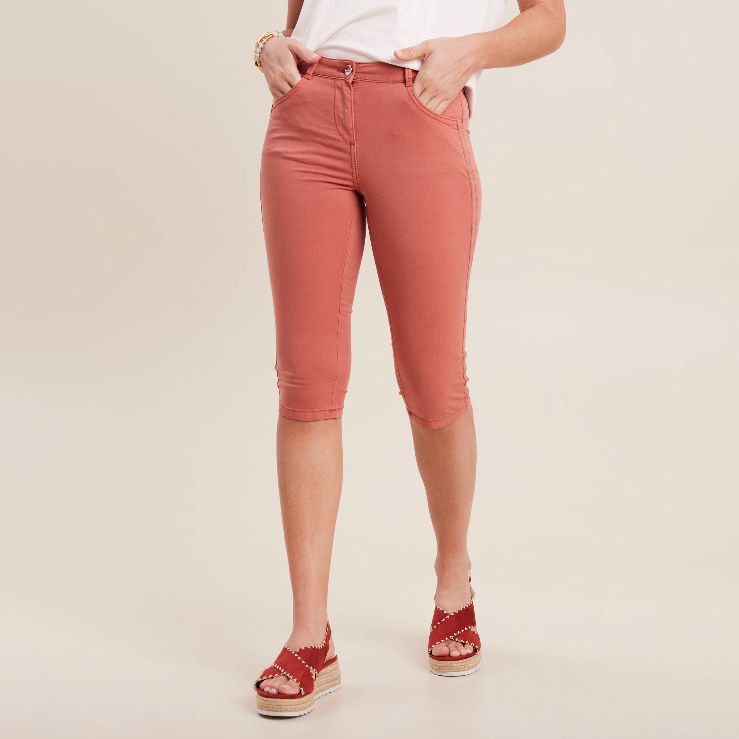 pantacourt ajuste taille basse vieux rose femme Pantacourt ajusté taille basse vieux rose femme