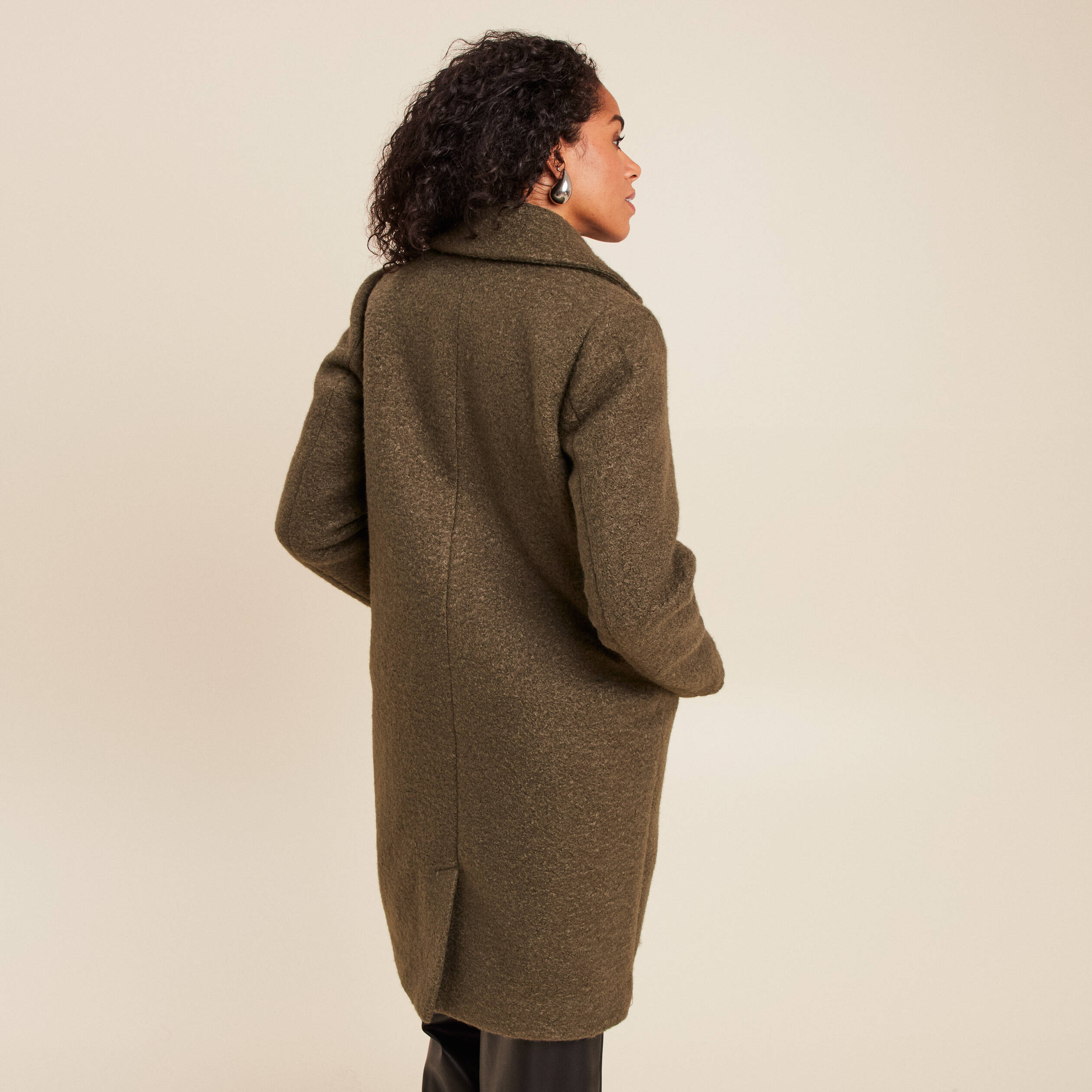 Manteau 3 en 1 col montant doubl&eacute; vert kaki femme