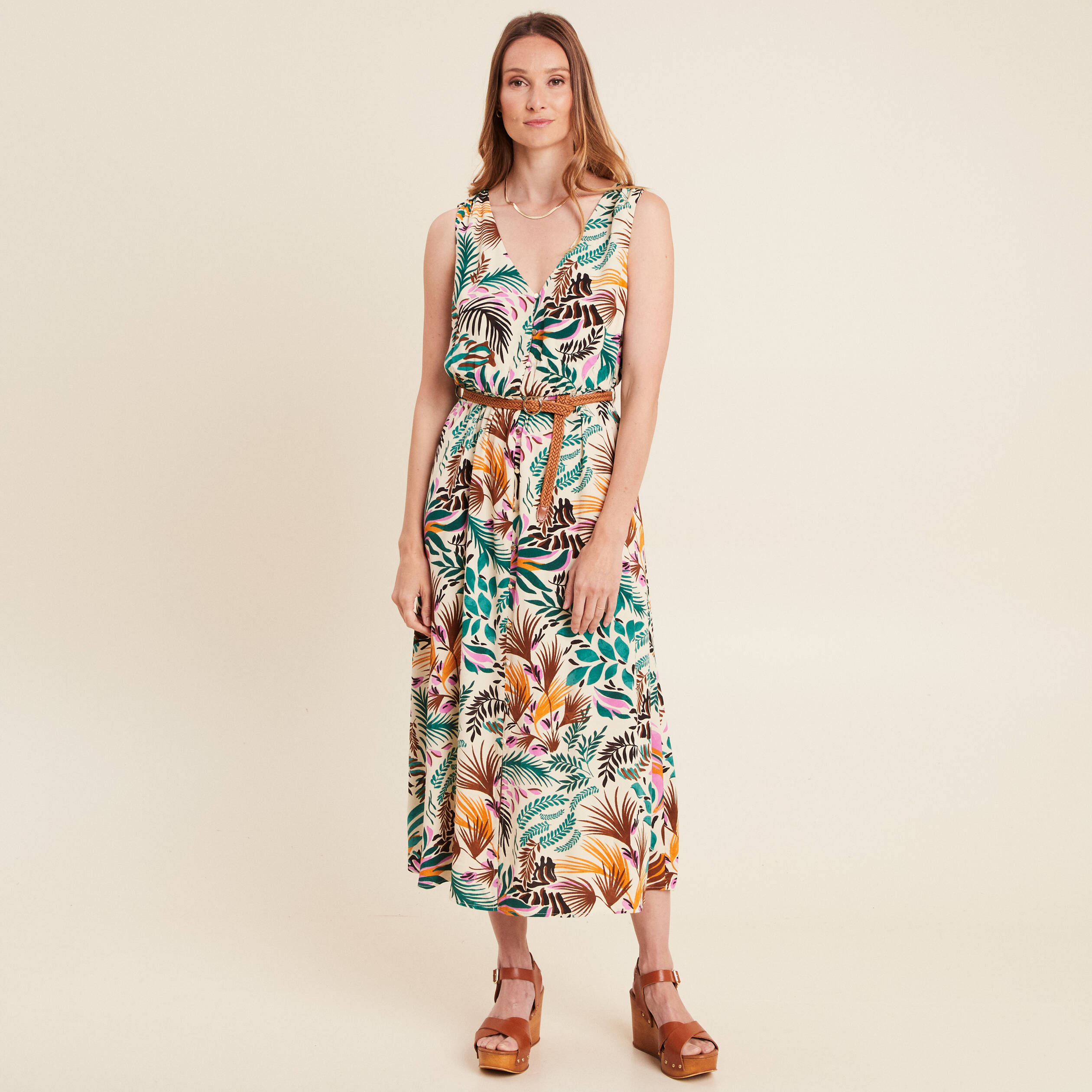 robe midi evasee ceinturee multicolore femme Robe midi évasée ceinturée multicolore femme