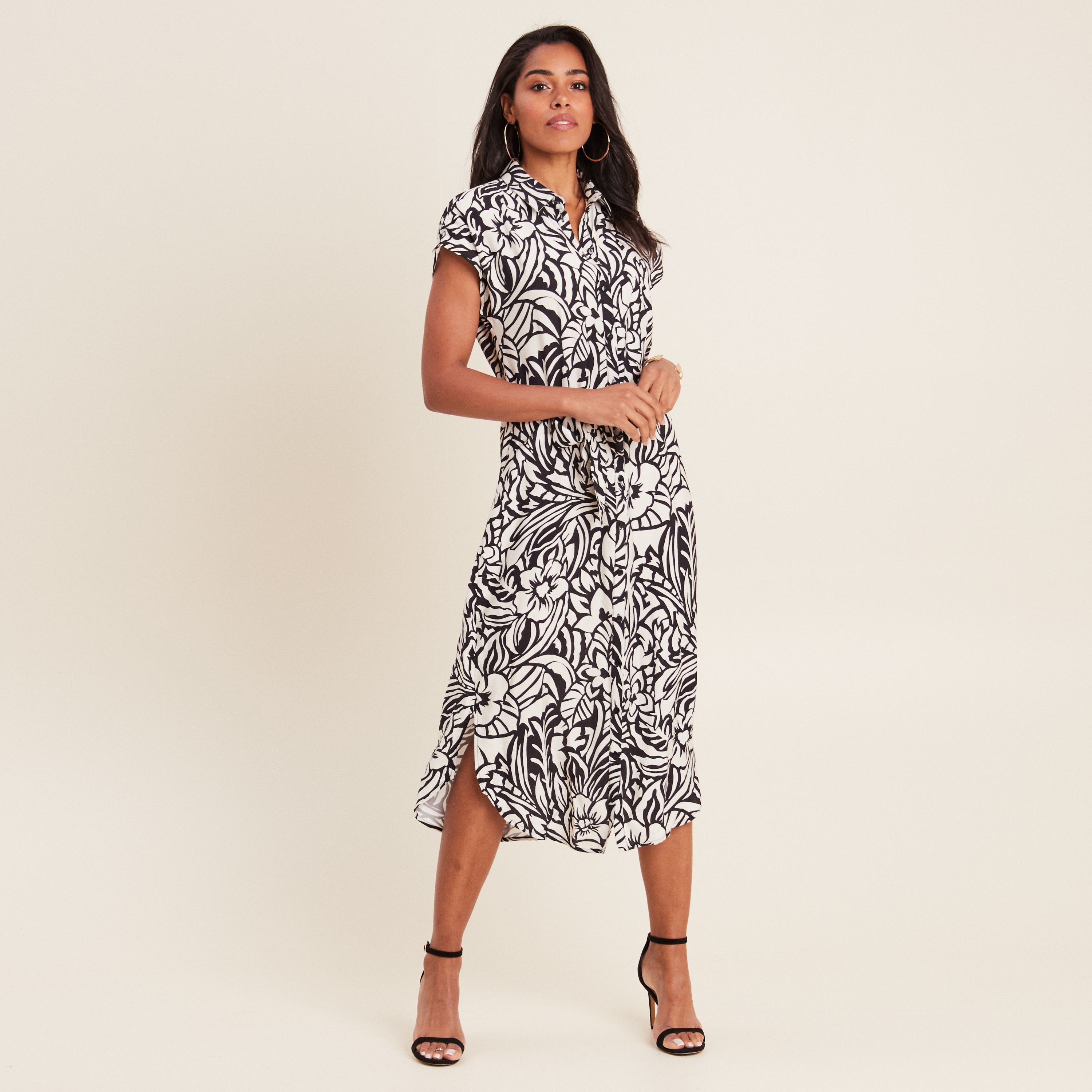 robe chemise midi ceinturee noir femme Robe chemise midi ceinturée noir femme