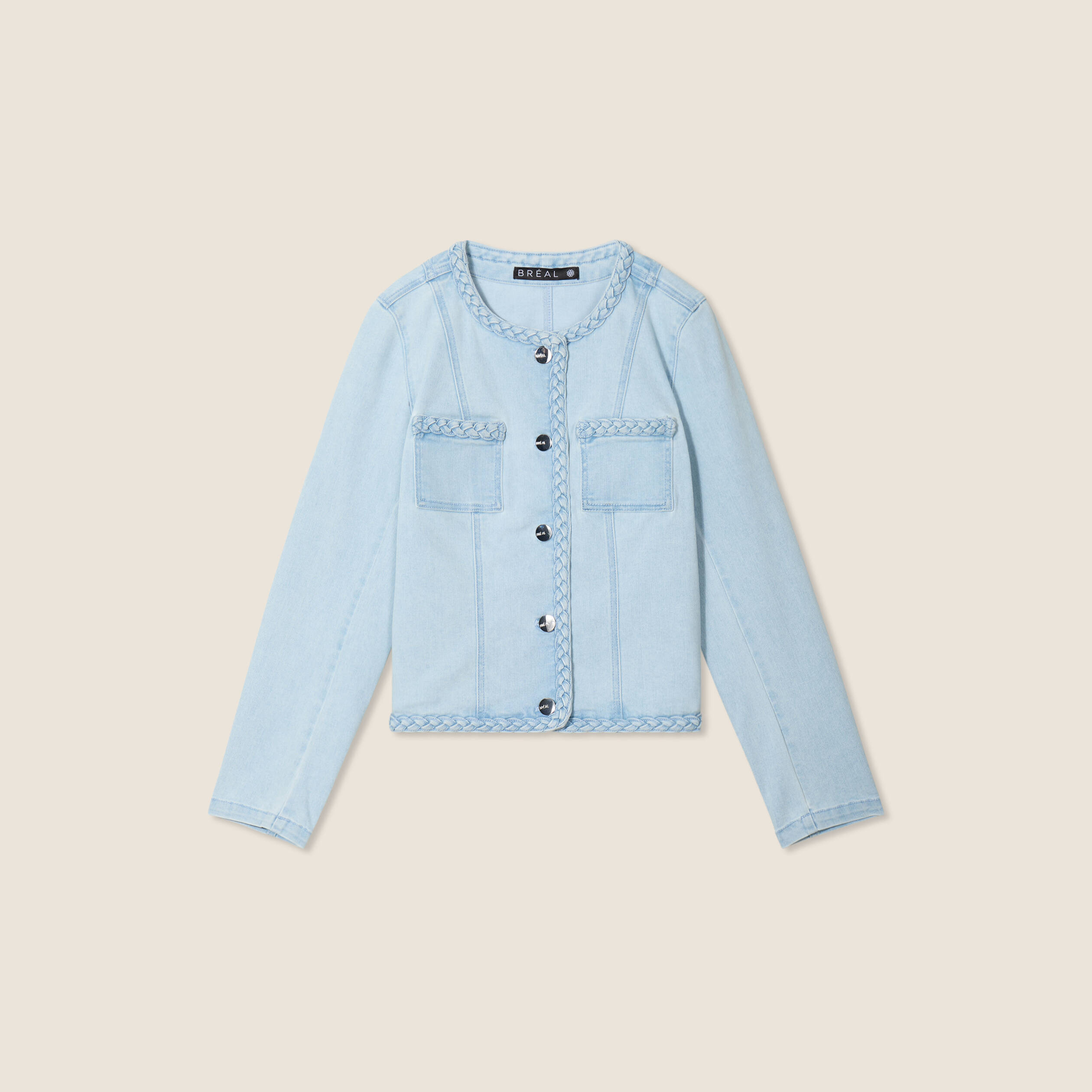 veste en jean details tresses denim bleach femme Veste en jean détails tressés denim bleach femme