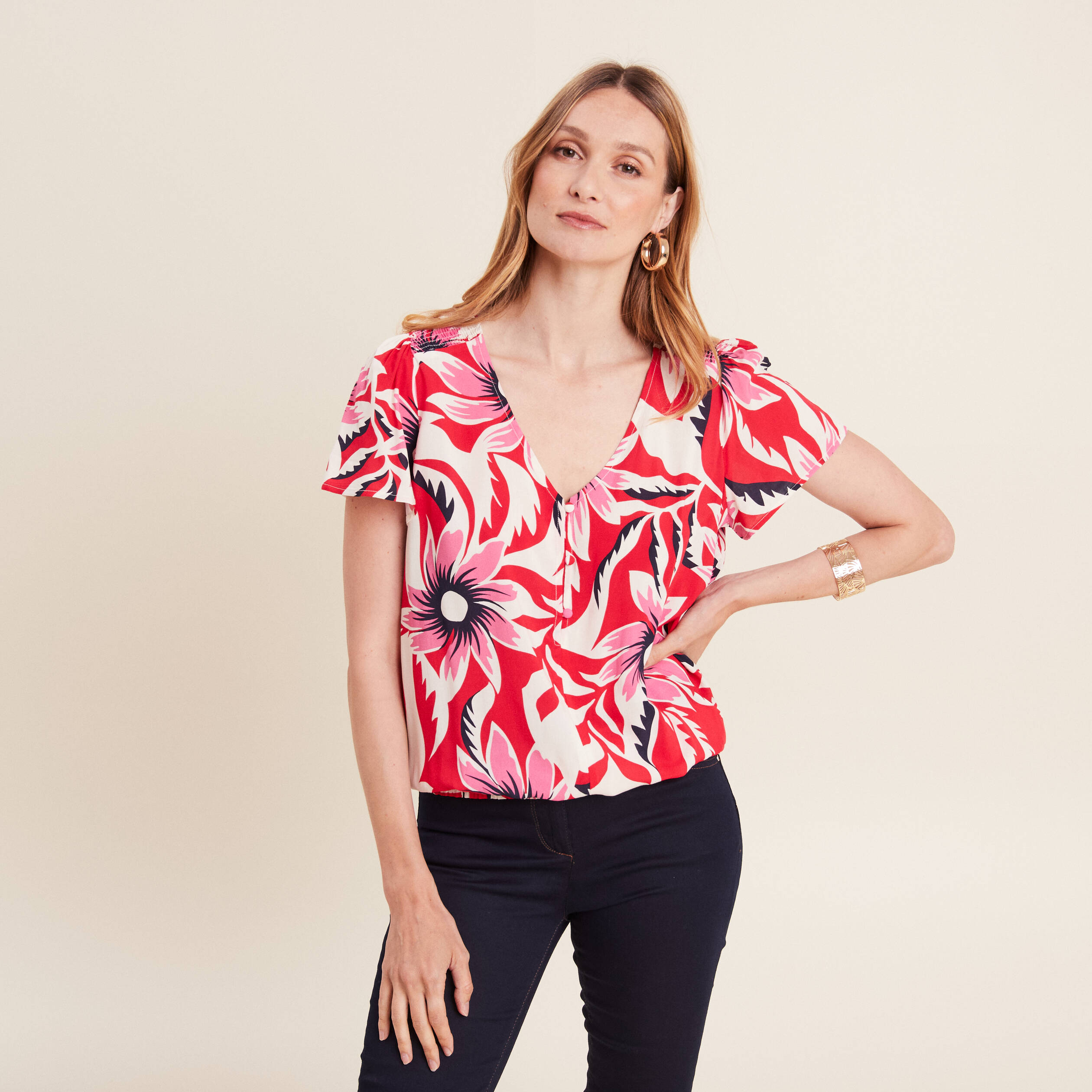 blouse manches courtes rouge femme Blouse manches courtes rouge femme