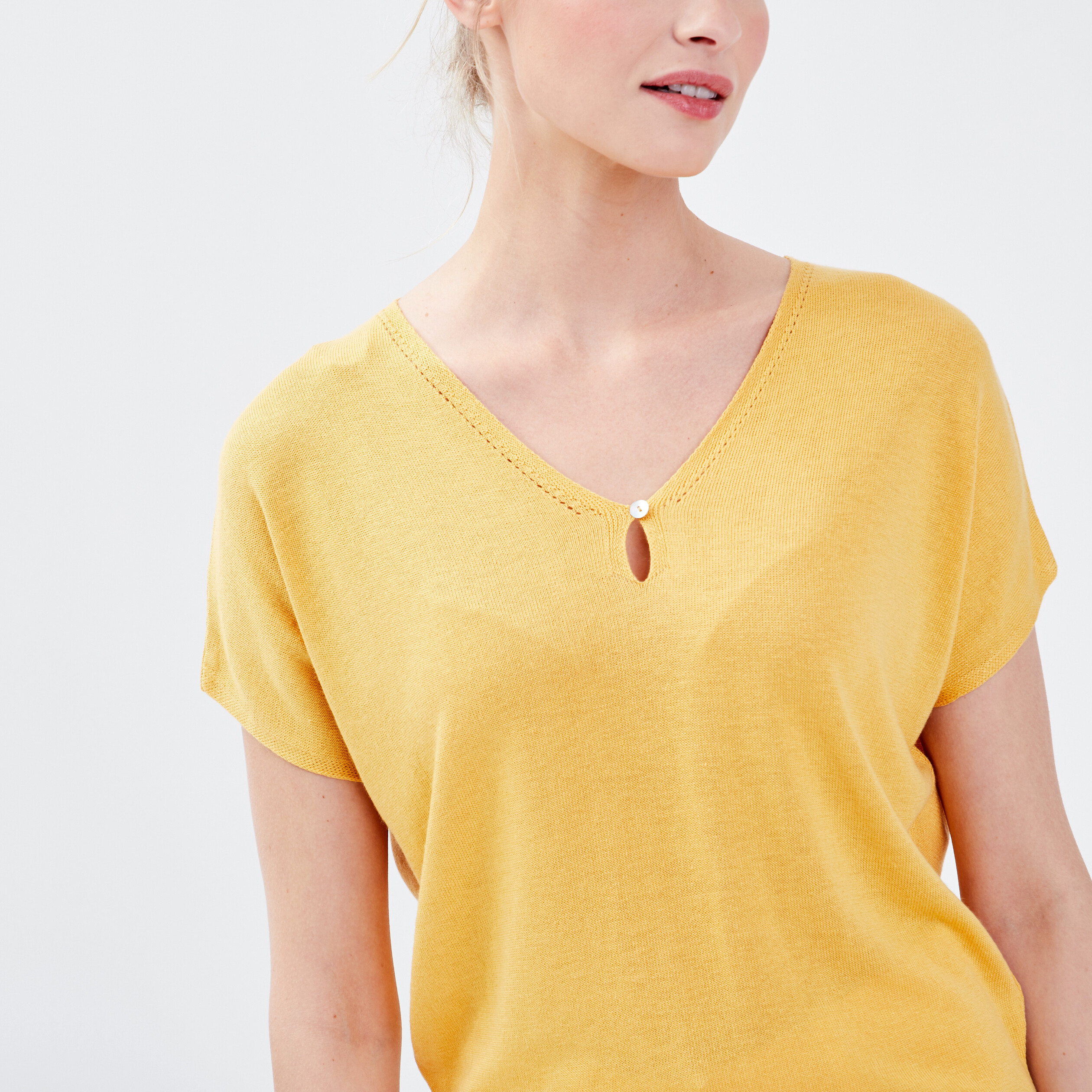 pull manches courtes jaune moutarde femme Pull manches courtes jaune moutarde femme