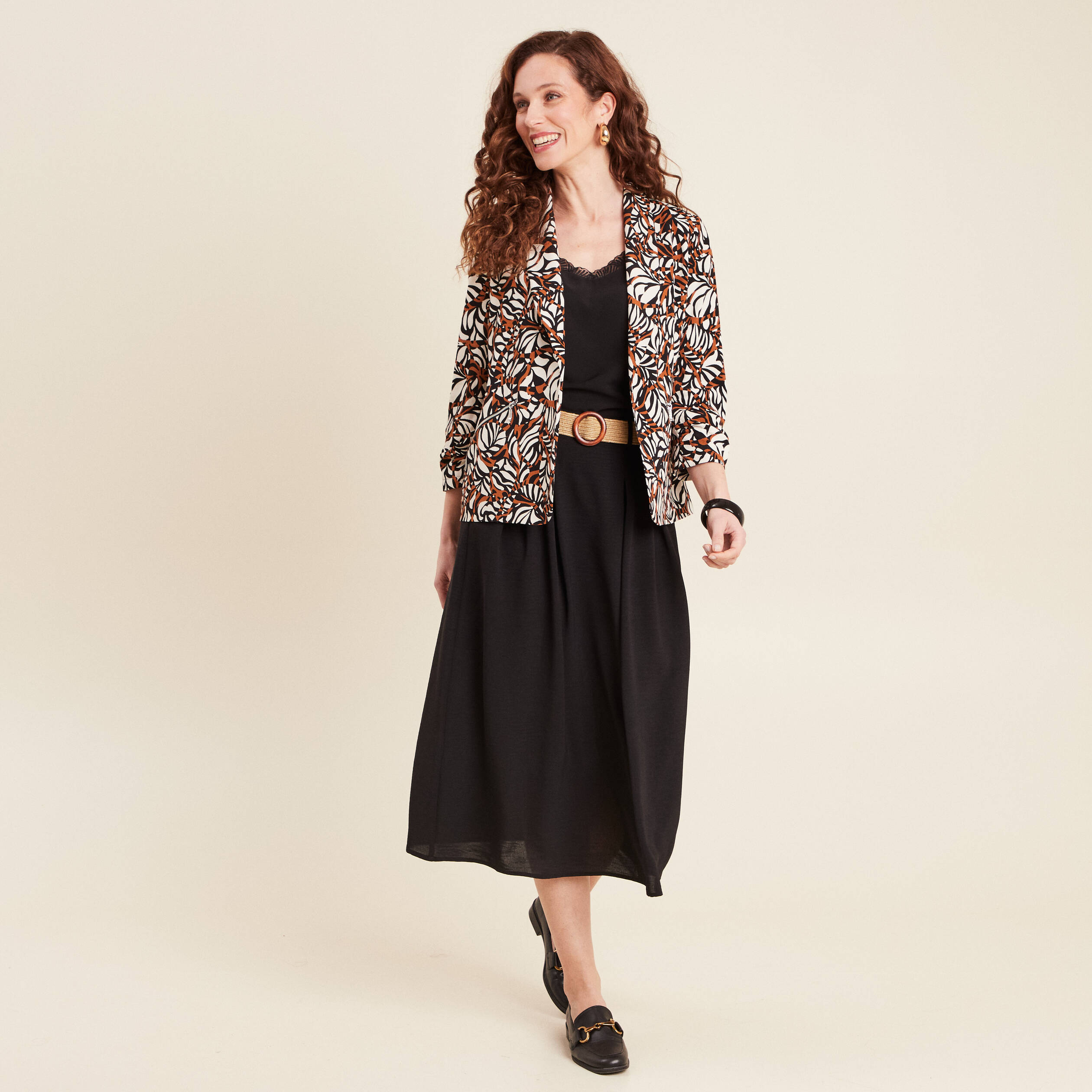 Veste tailleur col châle marron femme