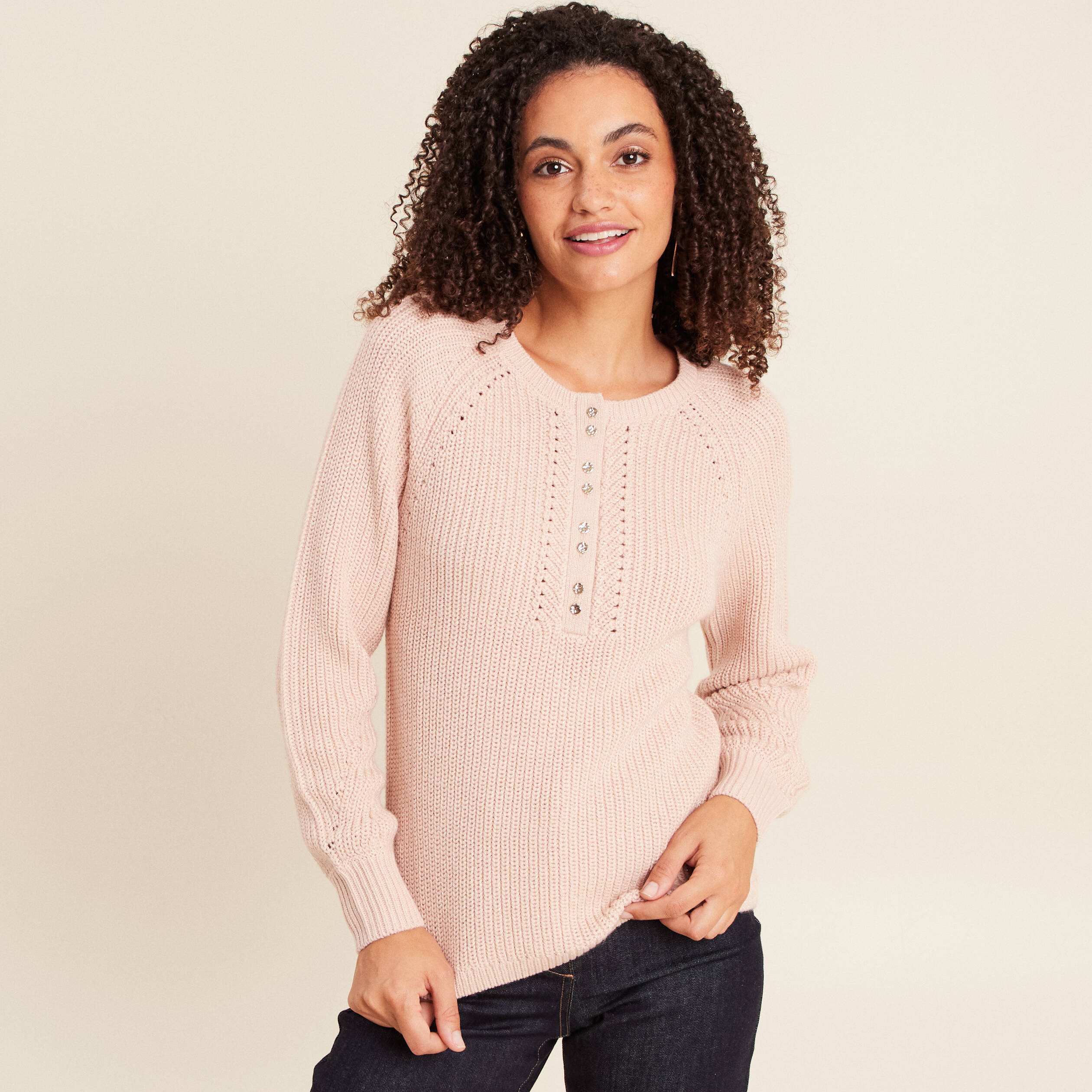 Pull col tunisien manches longues vieux rose femme Vibs