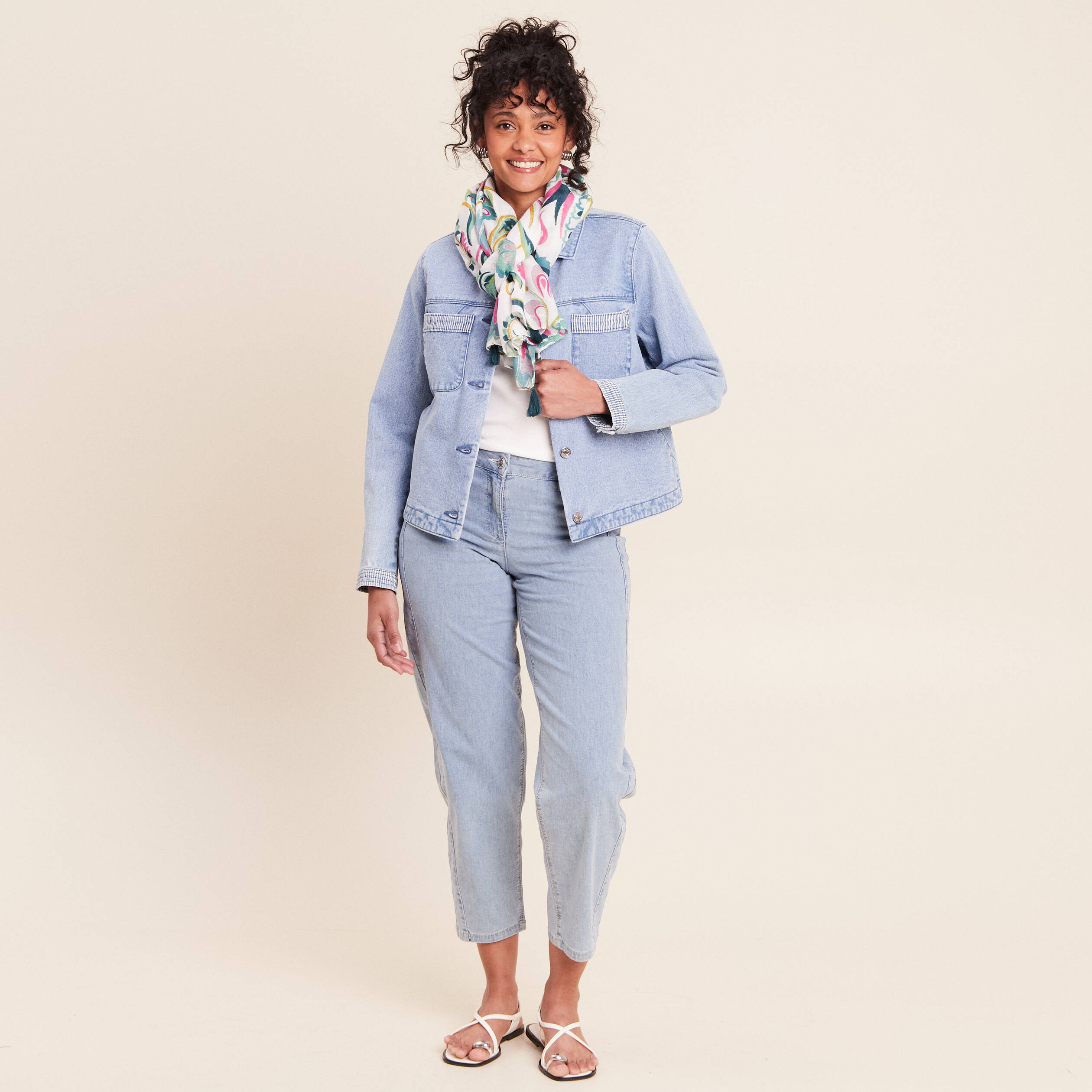 Veste manches longues en jean denim baby bleu femme