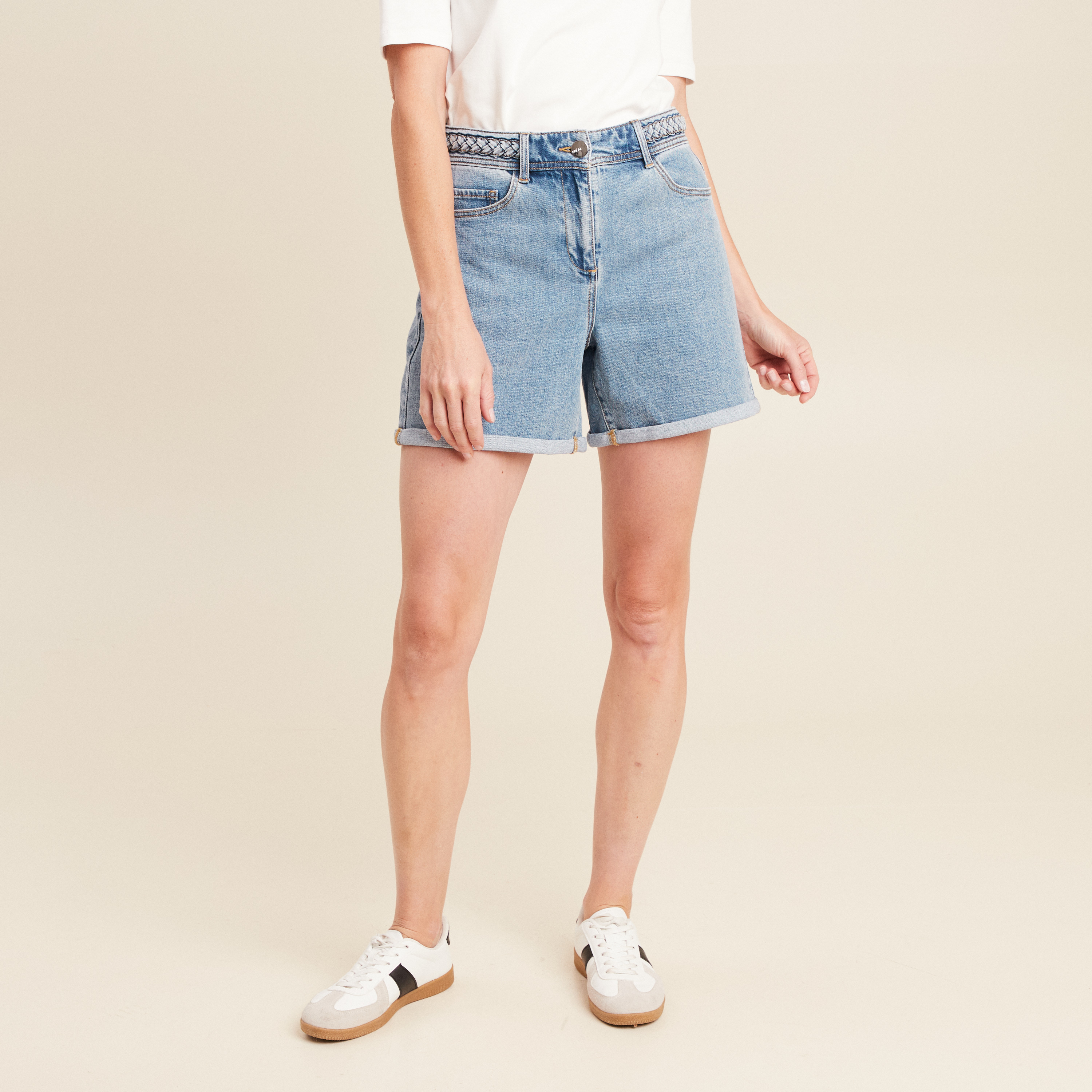 short large taille haute en jean denim double stone femme Short large taille haute en jean denim double stone femme