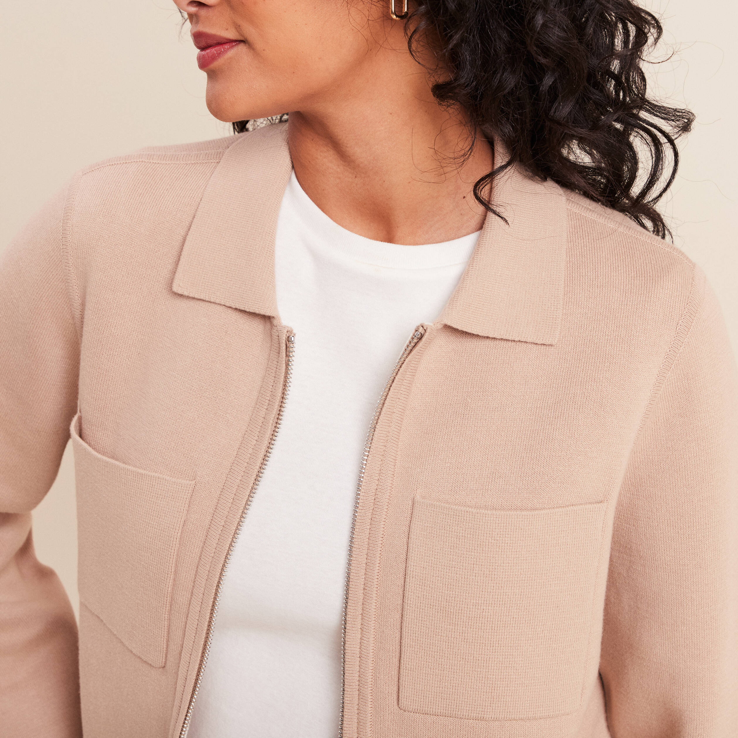 Gilet r&eacute;versible manches longues beige femme