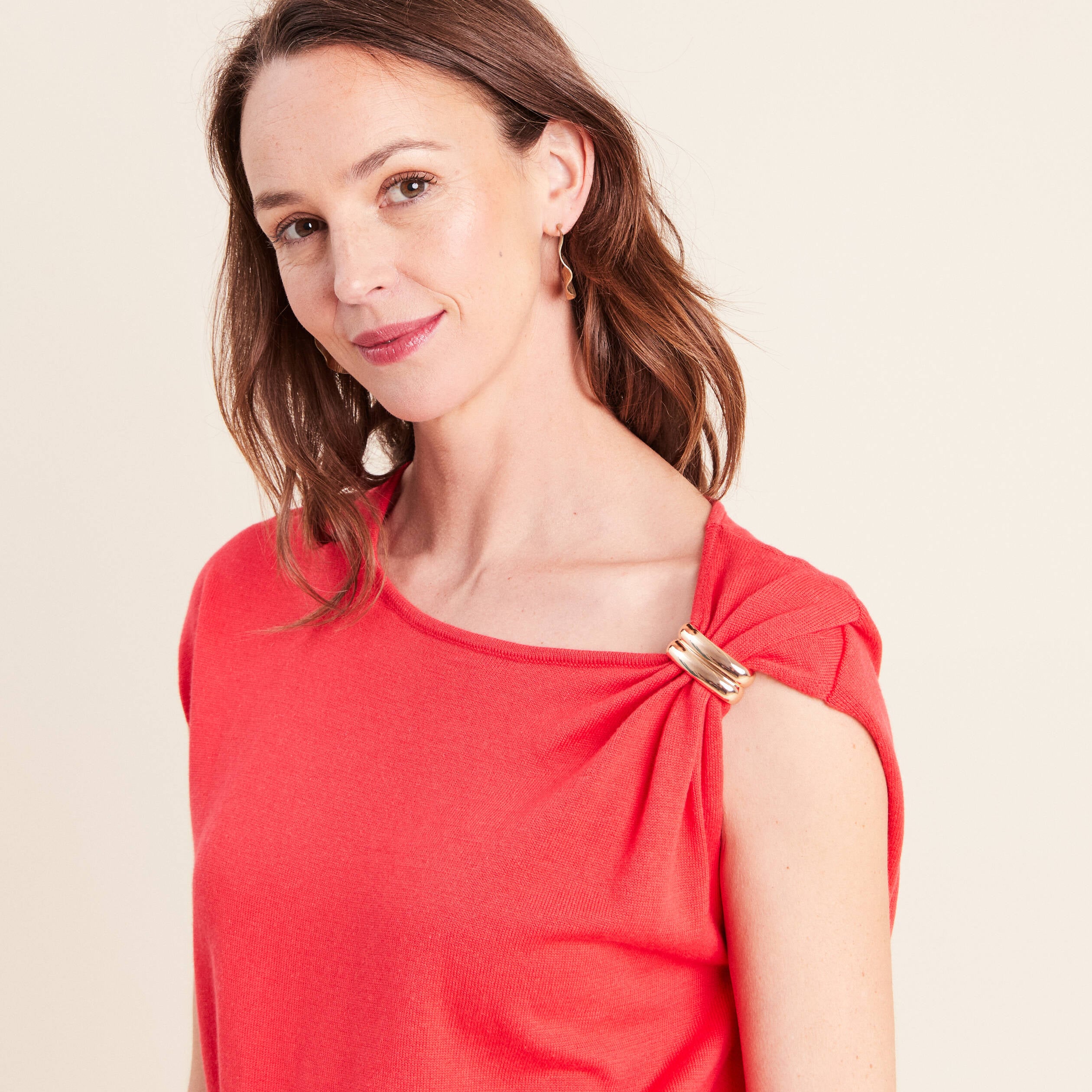 Pull sans manches col rond rouge femme