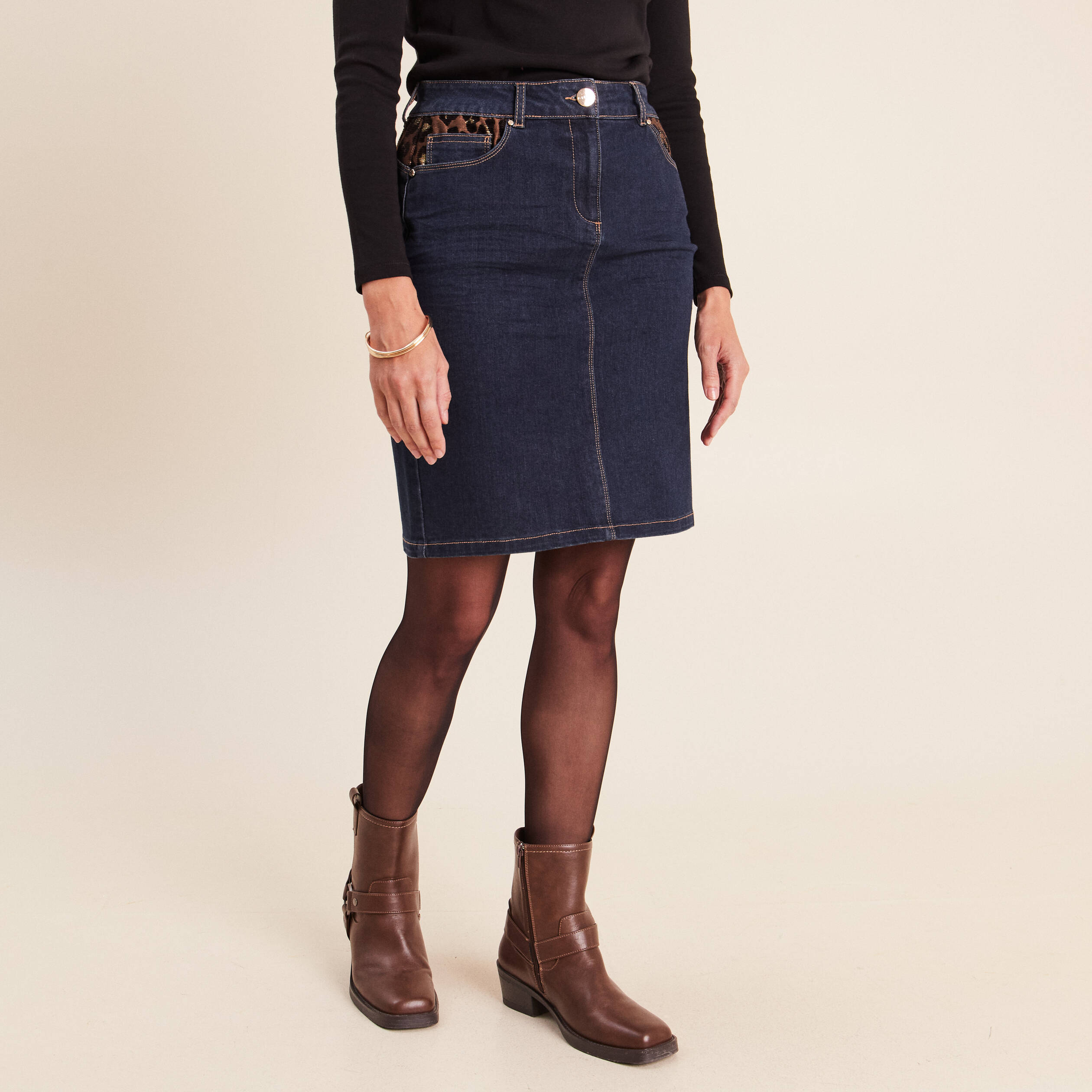 Jupe droite courte denim brut femme