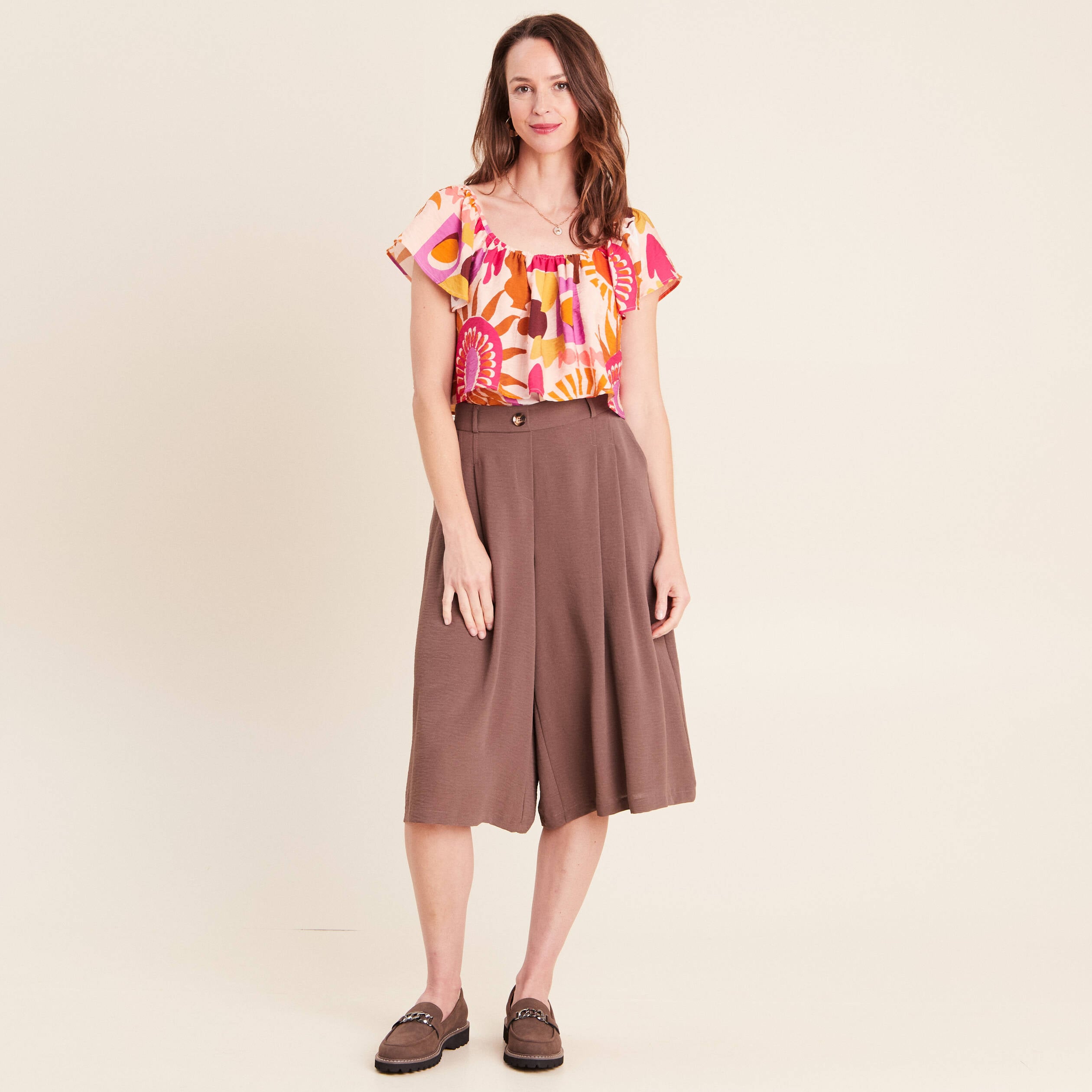 Blouse col v manches courtes fluide multicolore femme
