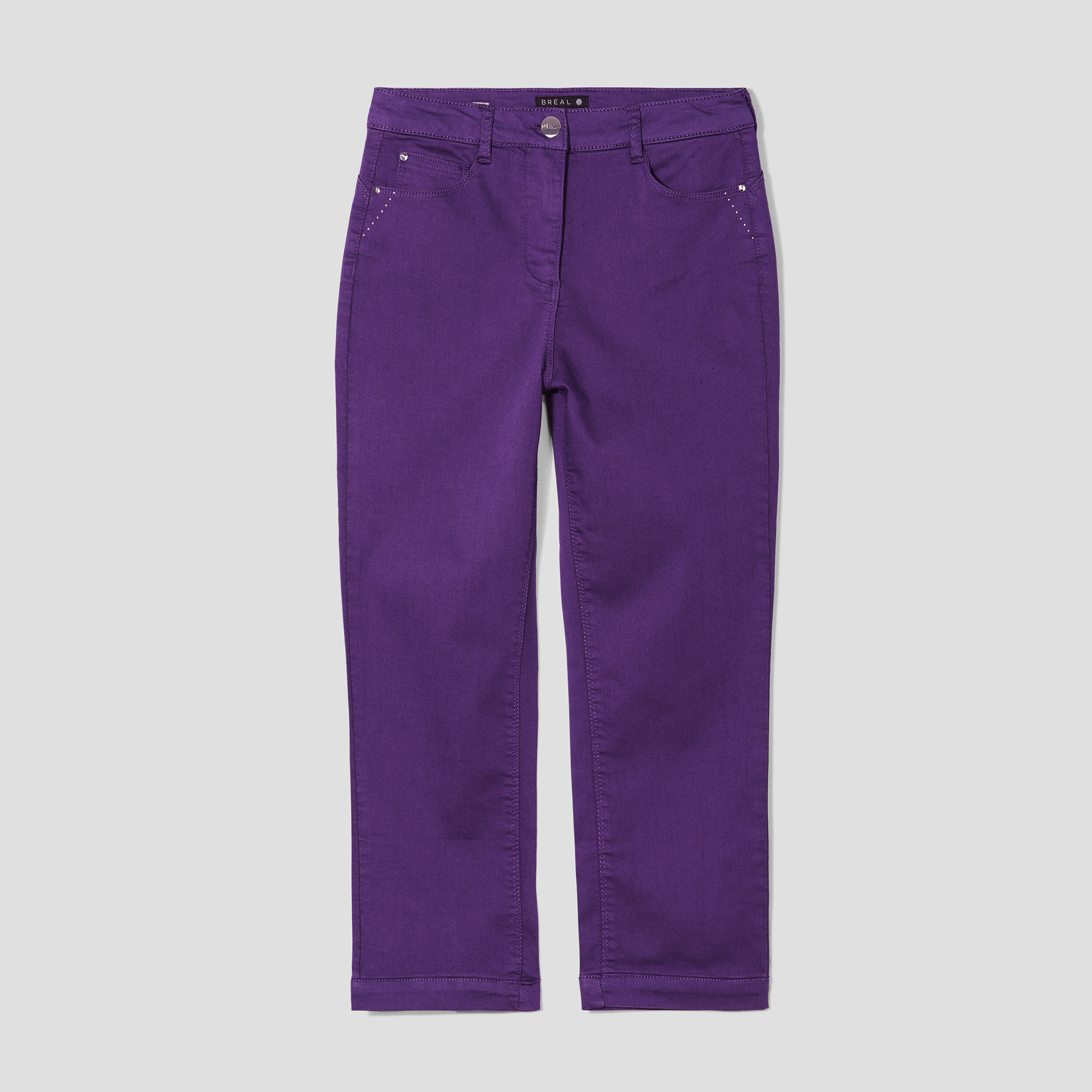 pantacourt droit taille haute violet fonce femme Pantacourt droit taille haute violet foncé femme