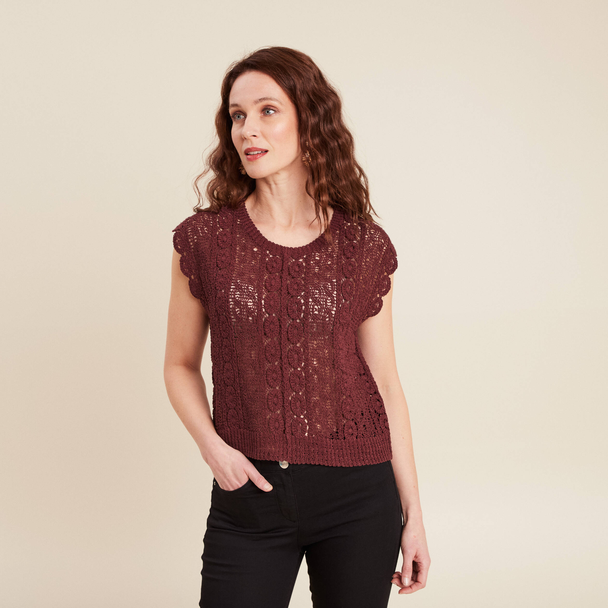 debardeur macrame bordeaux femme Débardeur macramé bordeaux femme