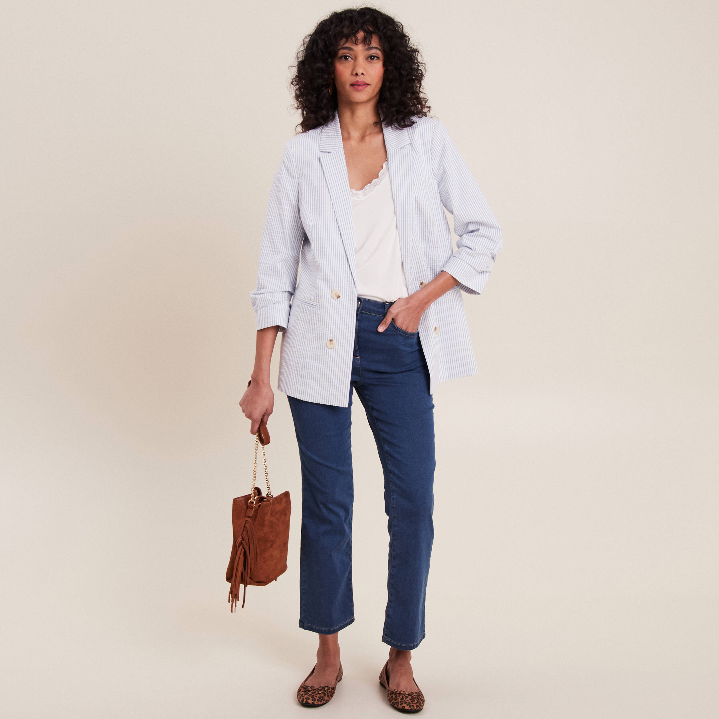 jean droit taille haute 78eme denim double stone femme Jean droit taille haute 7/8ème denim double stone femme