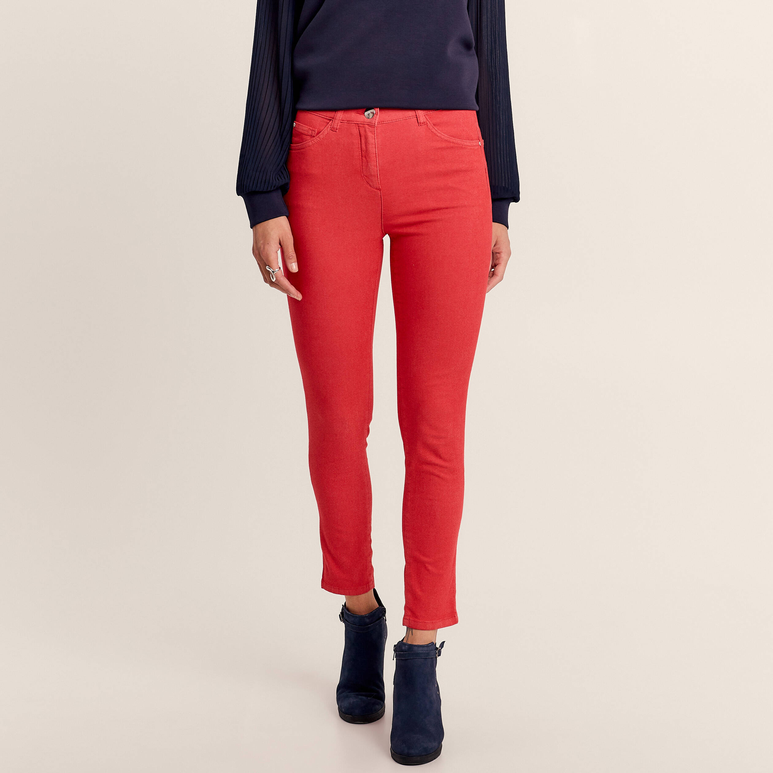 Pantalon léger taille standard 7/8ème rouge femme