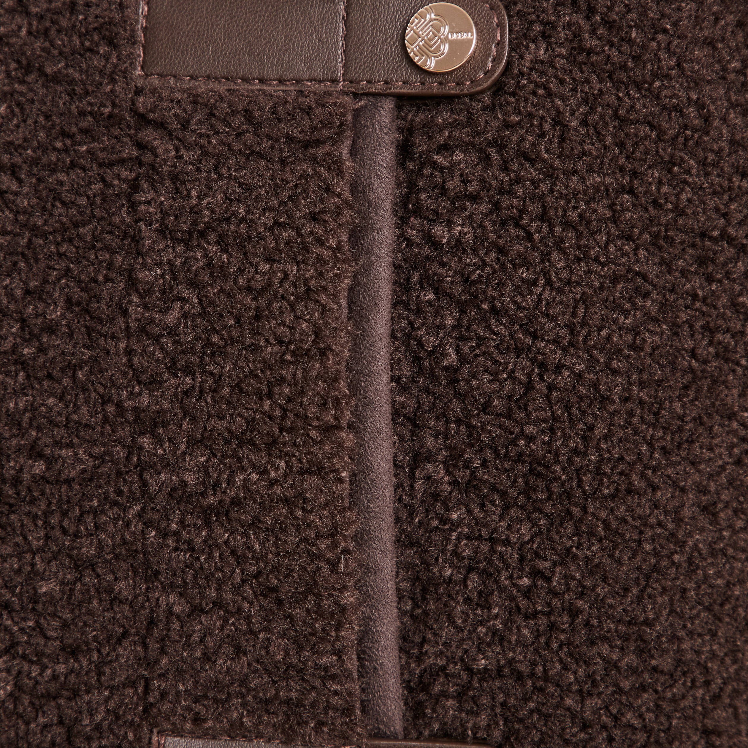 Manteau droit effet mouton marron fonc&eacute; femme