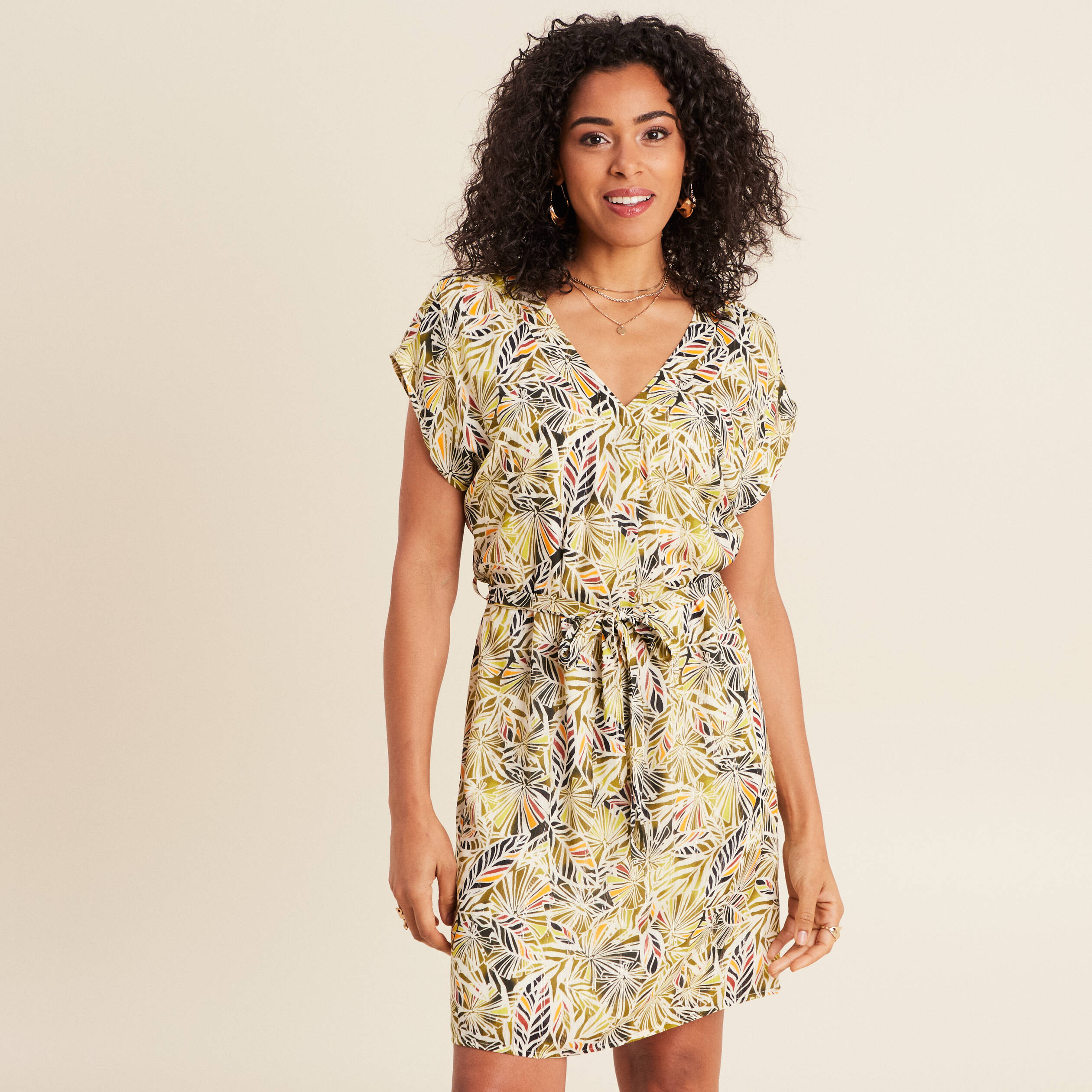 robe droite fluide col en v vert femme Robe droite fluide col en V vert femme