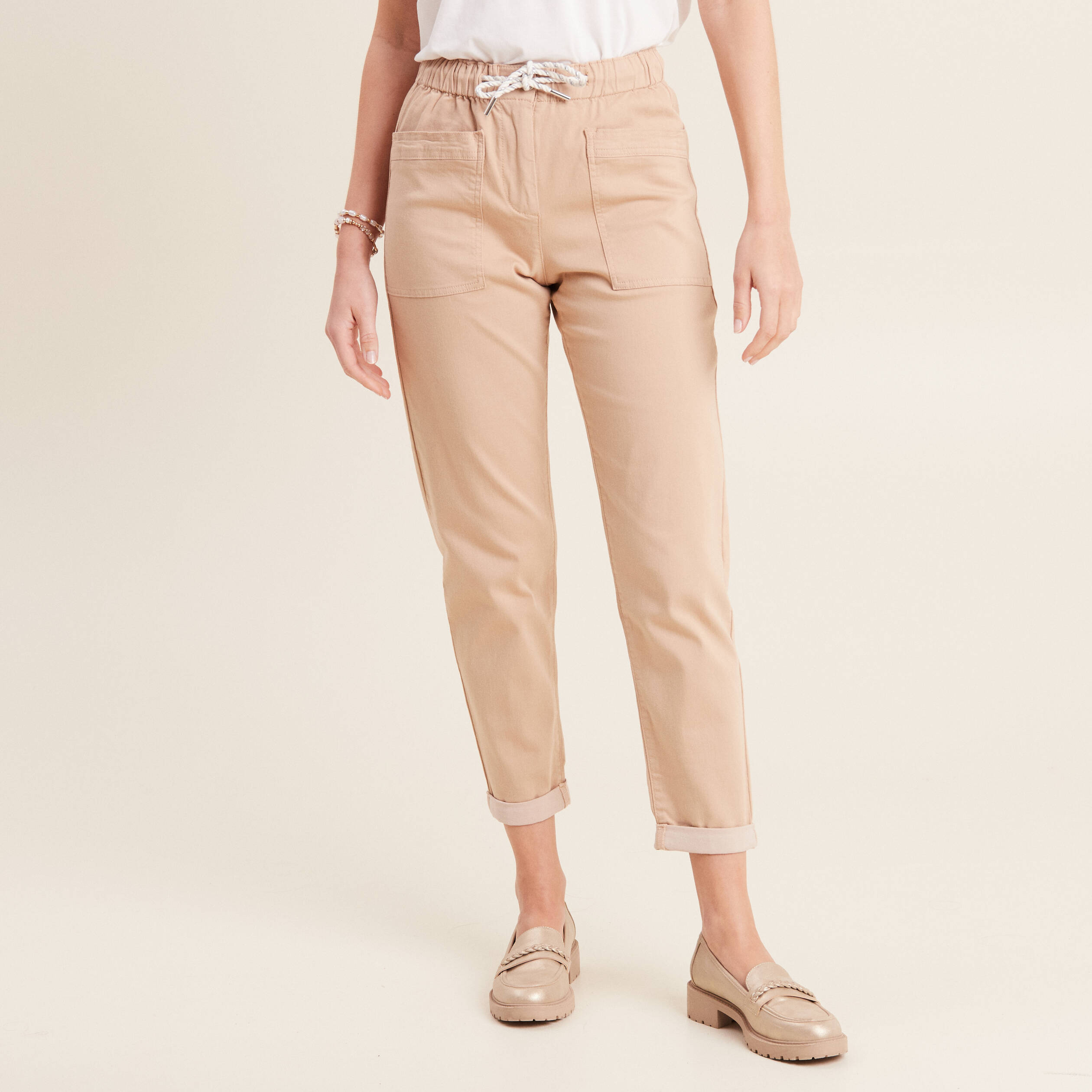 Pantalon coupe mom 7/8&egrave;me sable femme