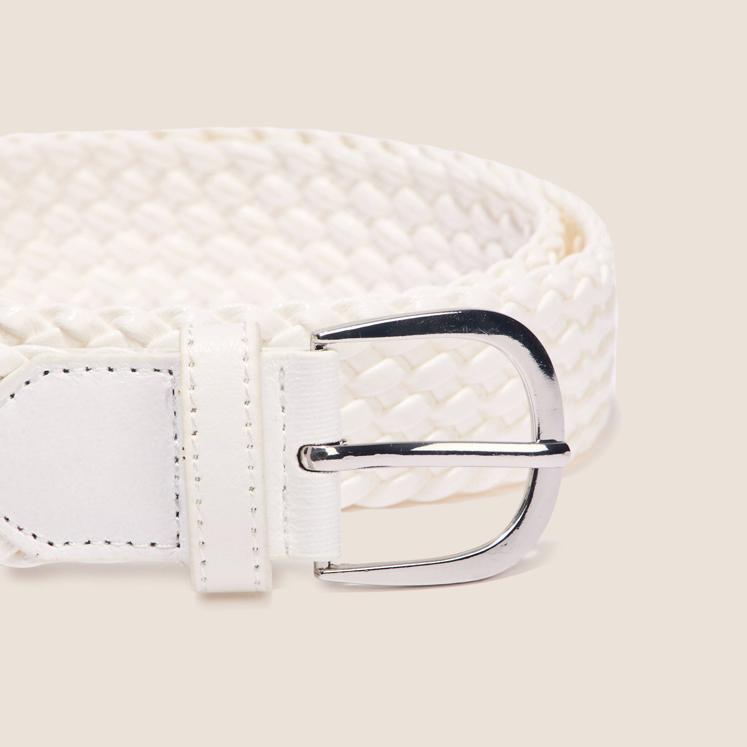 Ceinture tress&eacute;e m&eacute;taliss&eacute;e ecru femme