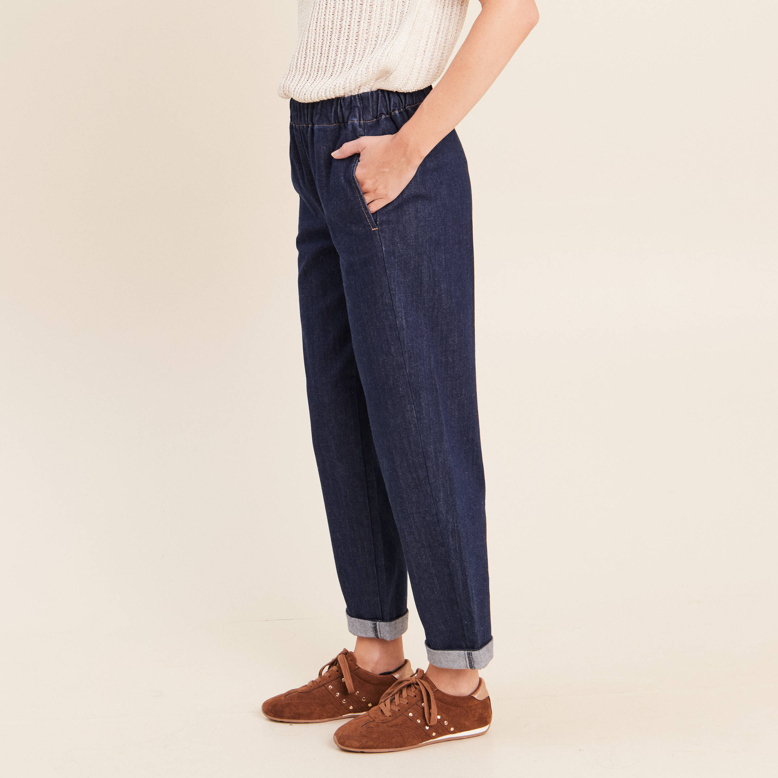 Jean mom en denim denim brut femme