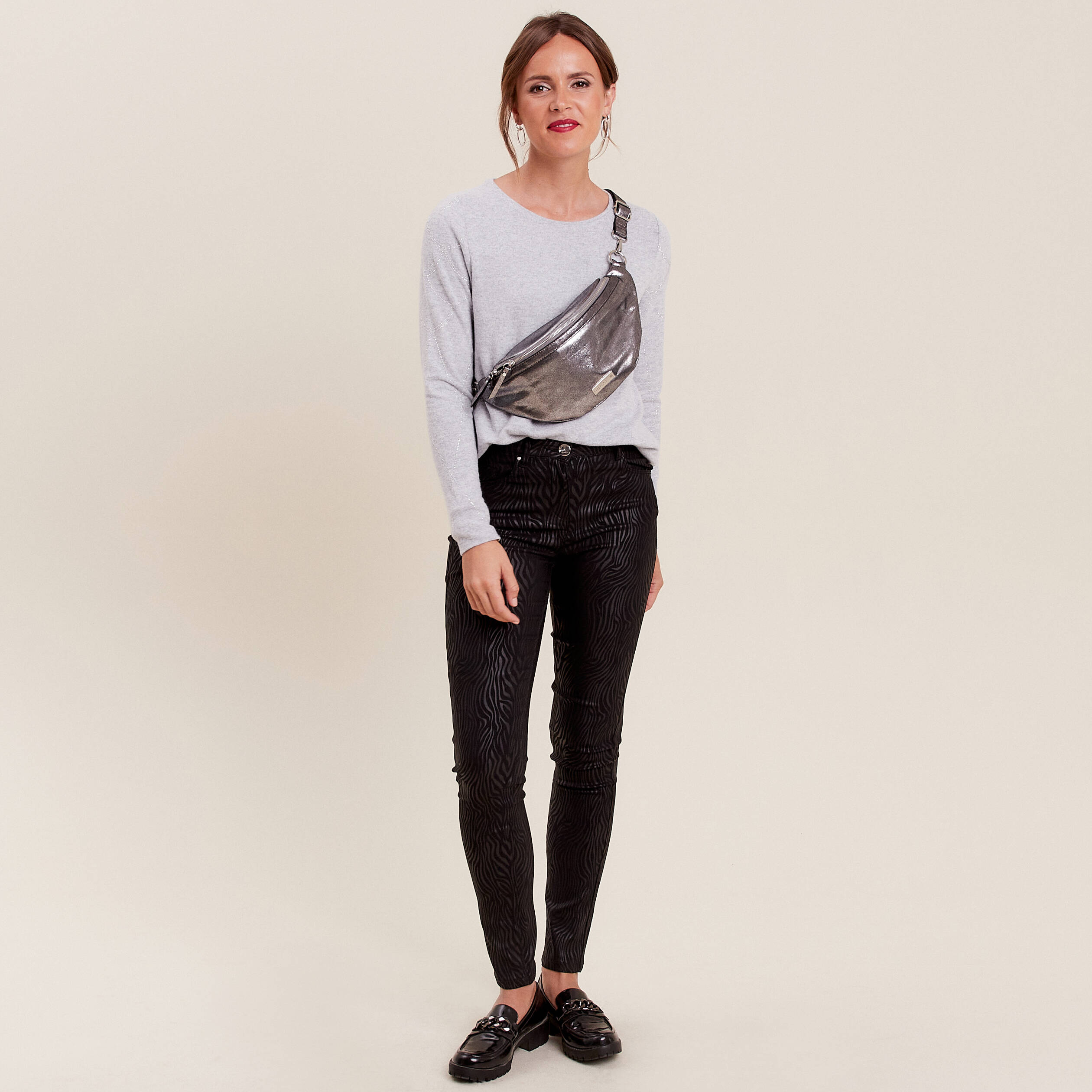 pantalon ajuste enduit denim noir femme Pantalon ajusté enduit denim noir femme