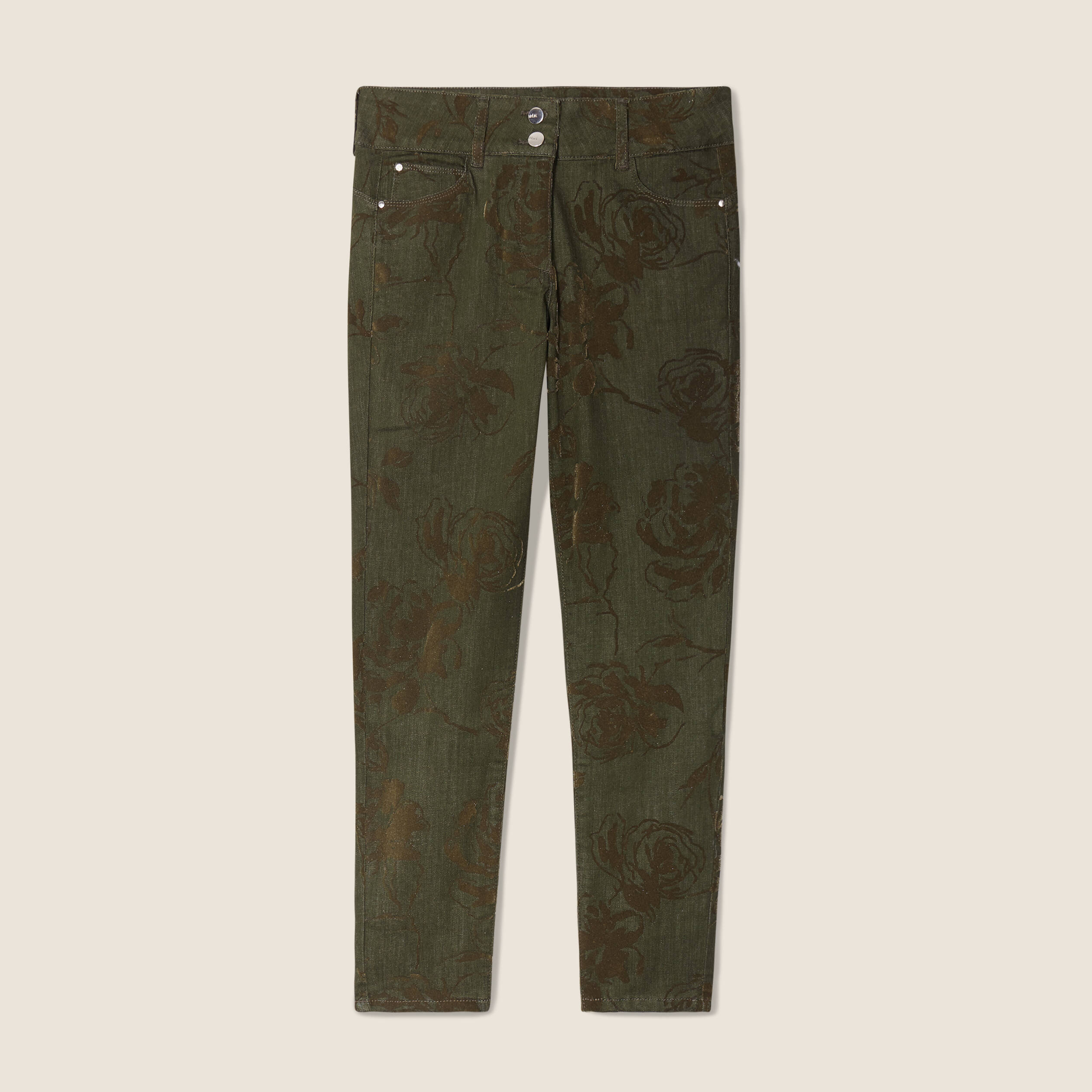 Jean ajusté taille standard vert kaki femme