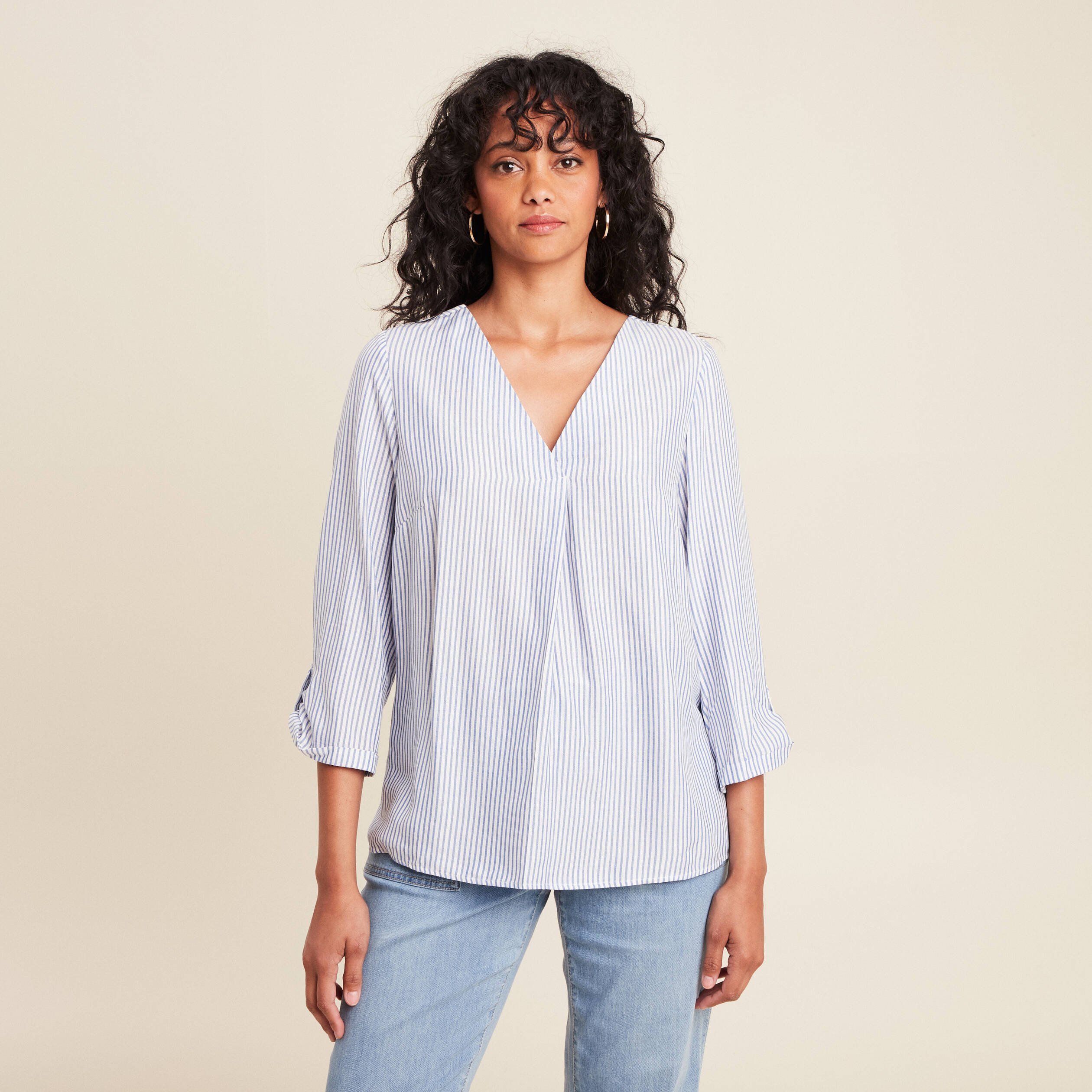 blouse fluide manches 34 bleu femme blouse fluide manches 3/4 bleu femme
