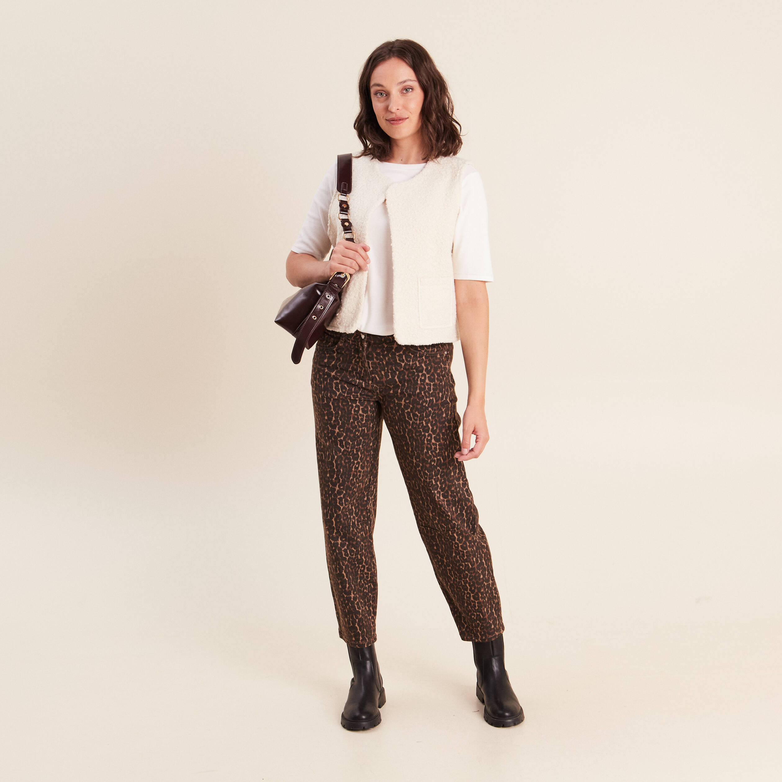 Pantalon magique Le L&eacute;ger coupe barrel marron cognac femme