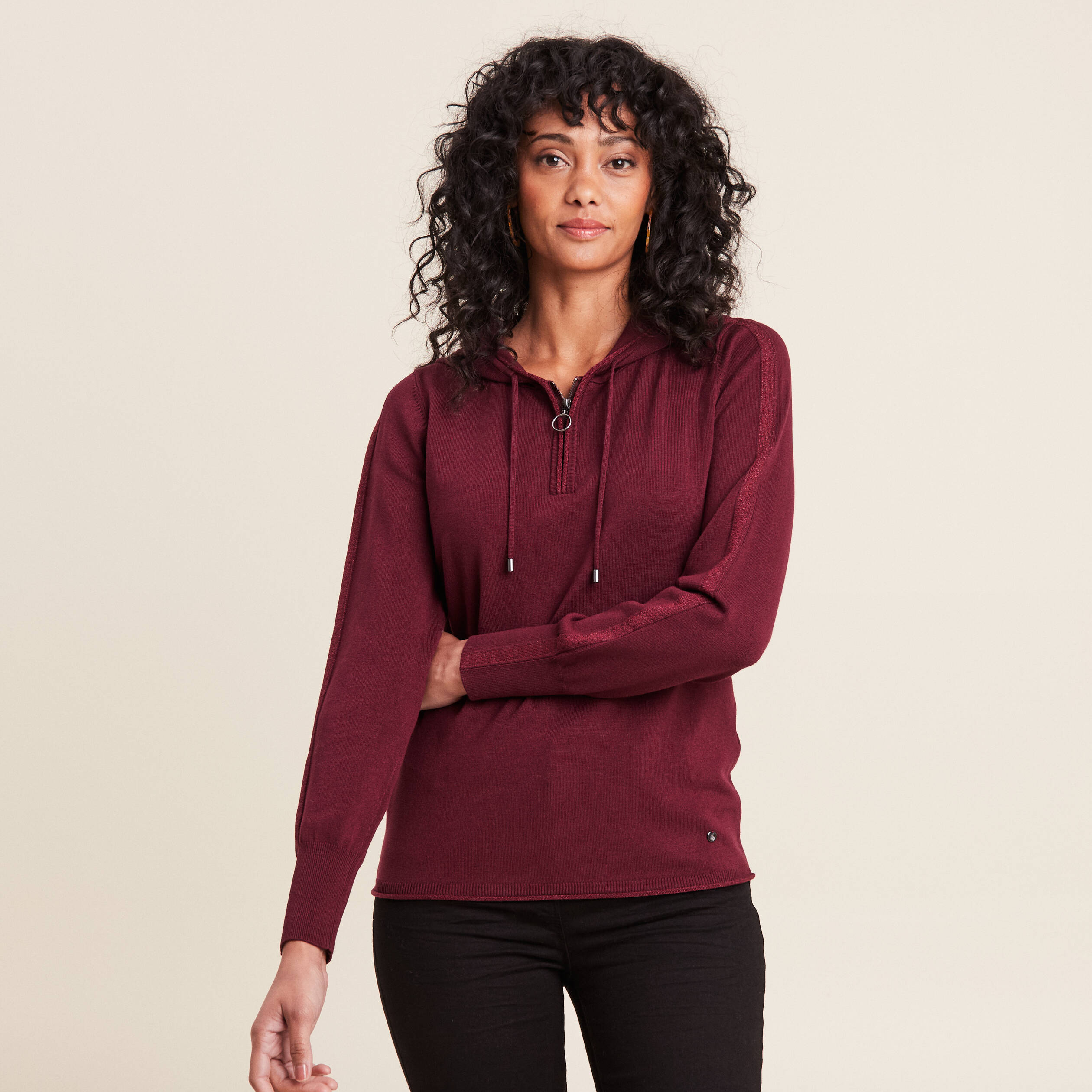Pull manches longues bordeaux femme