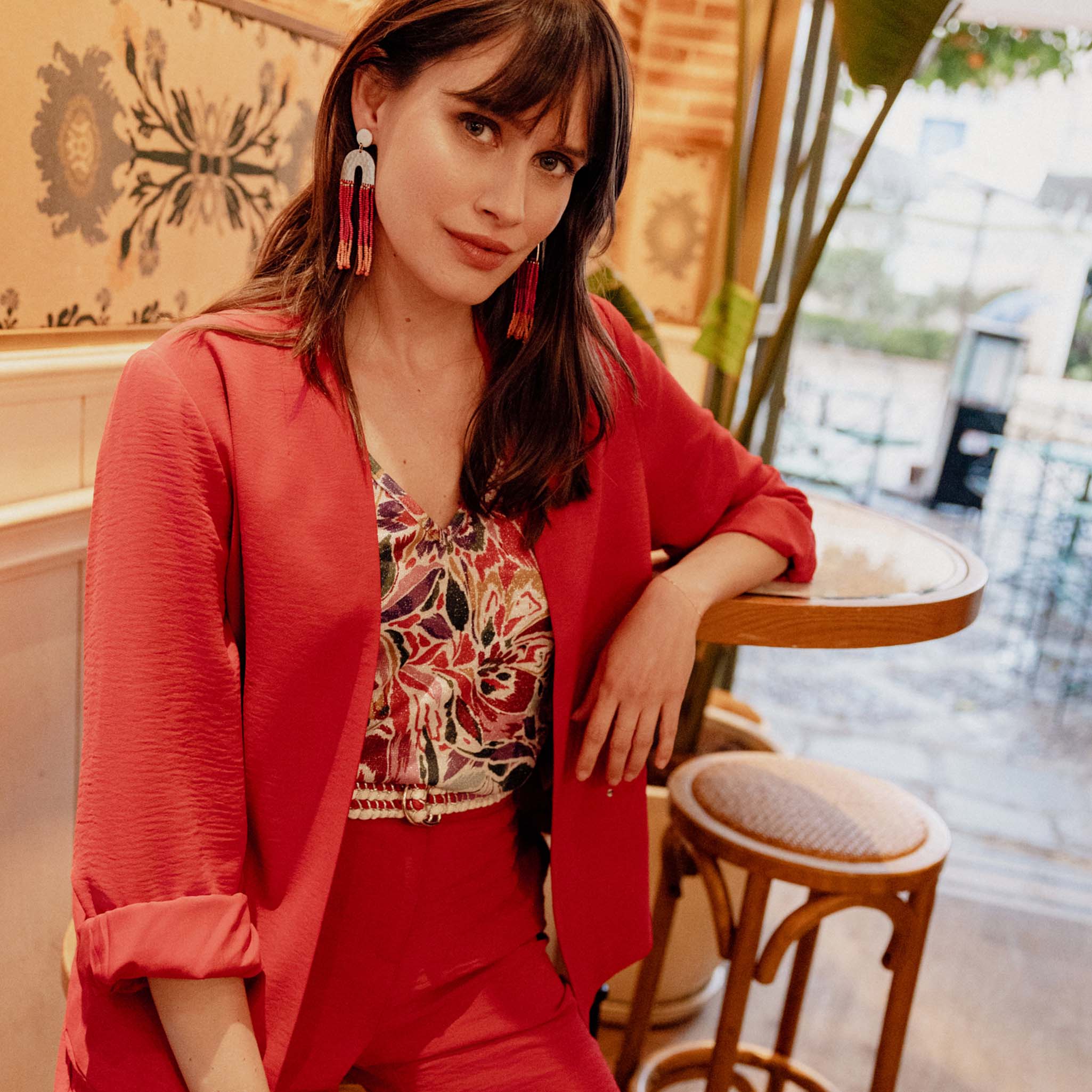 veste droite fluide rose cerise femme Veste droite fluide rose cerise femme
