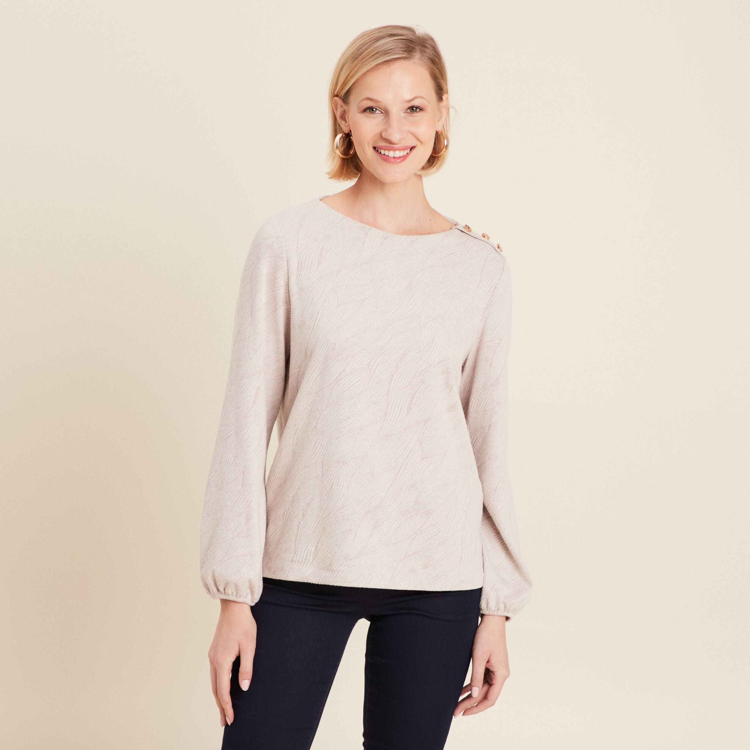 t shirt manches longues beige femme T-shirt manches longues beige femme