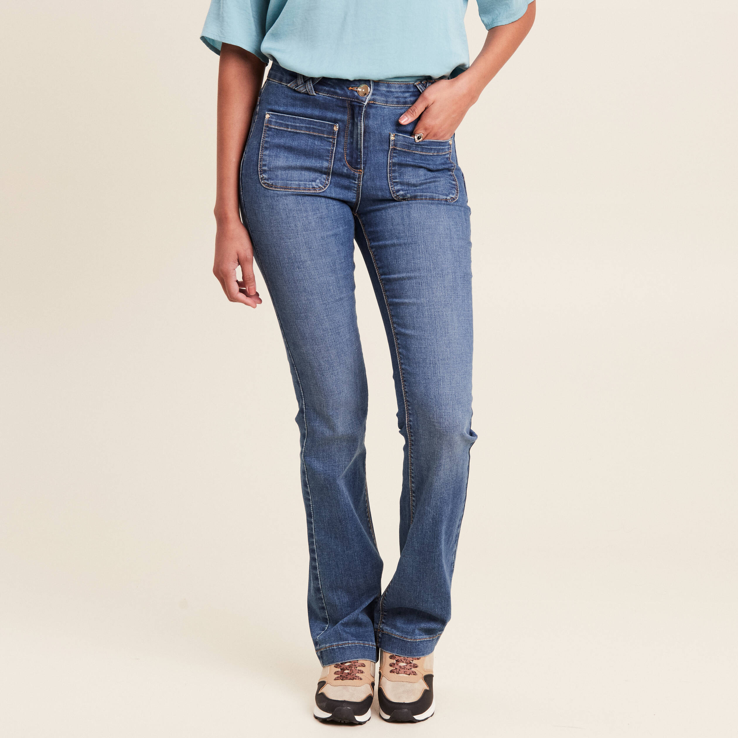 Jean bootcut taille standard denim stone femme