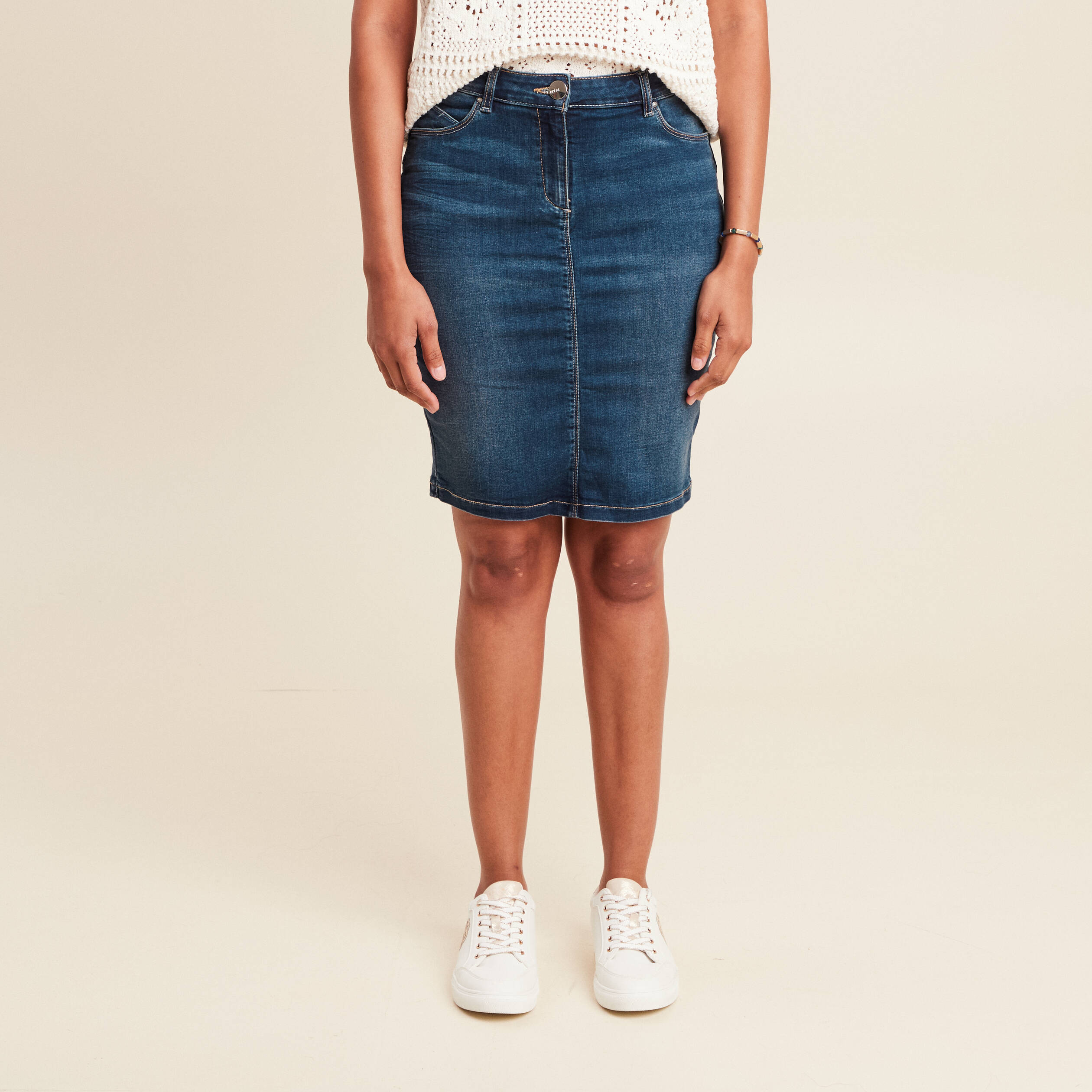 Jupe droite denim brut femme
