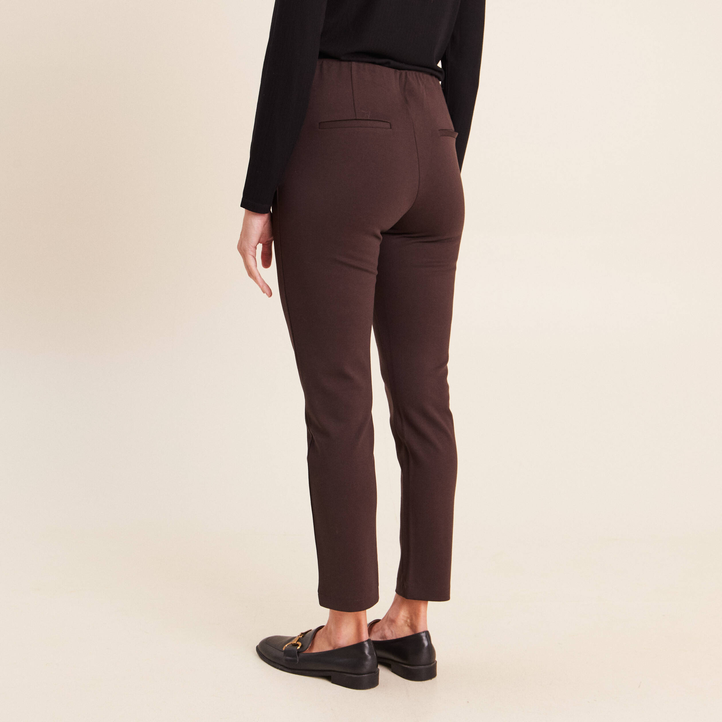 Legging 7/8&egrave;me taille bascul&eacute;e en maille marron fonc&eacute; femme