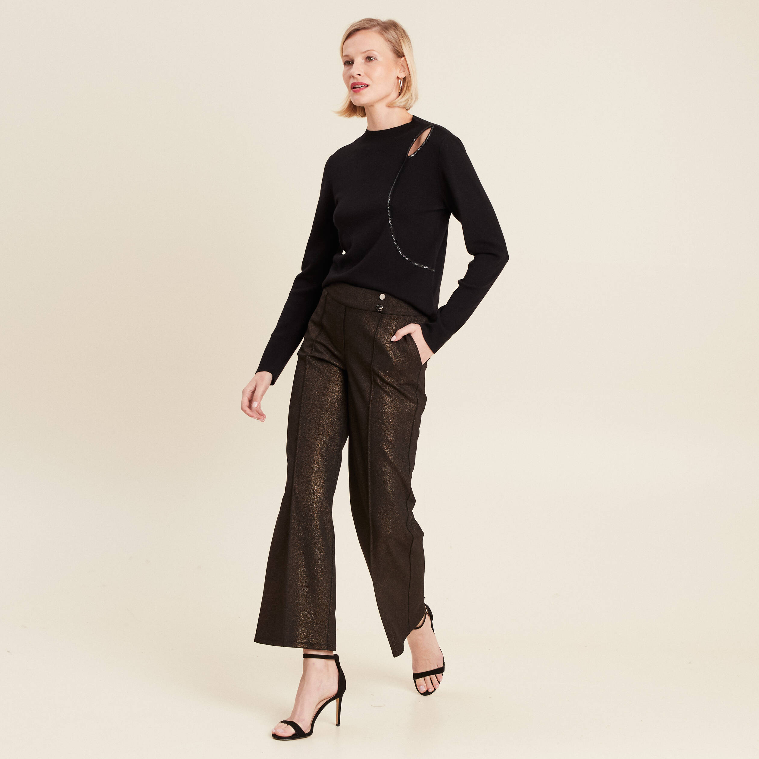 pantalon large paillettes noir femme Pantalon large paillettes noir femme