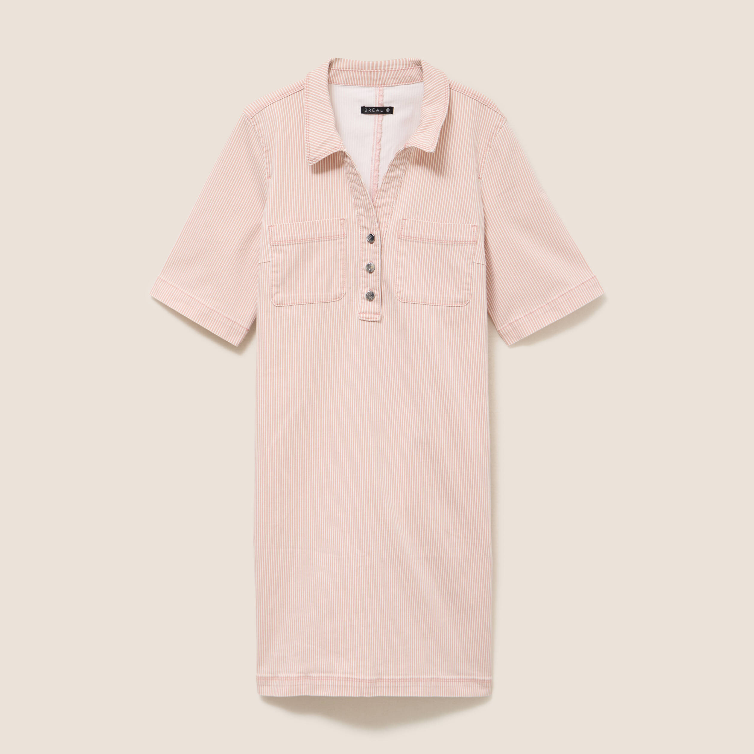 Robe courte droite en jean col chemise rose femme