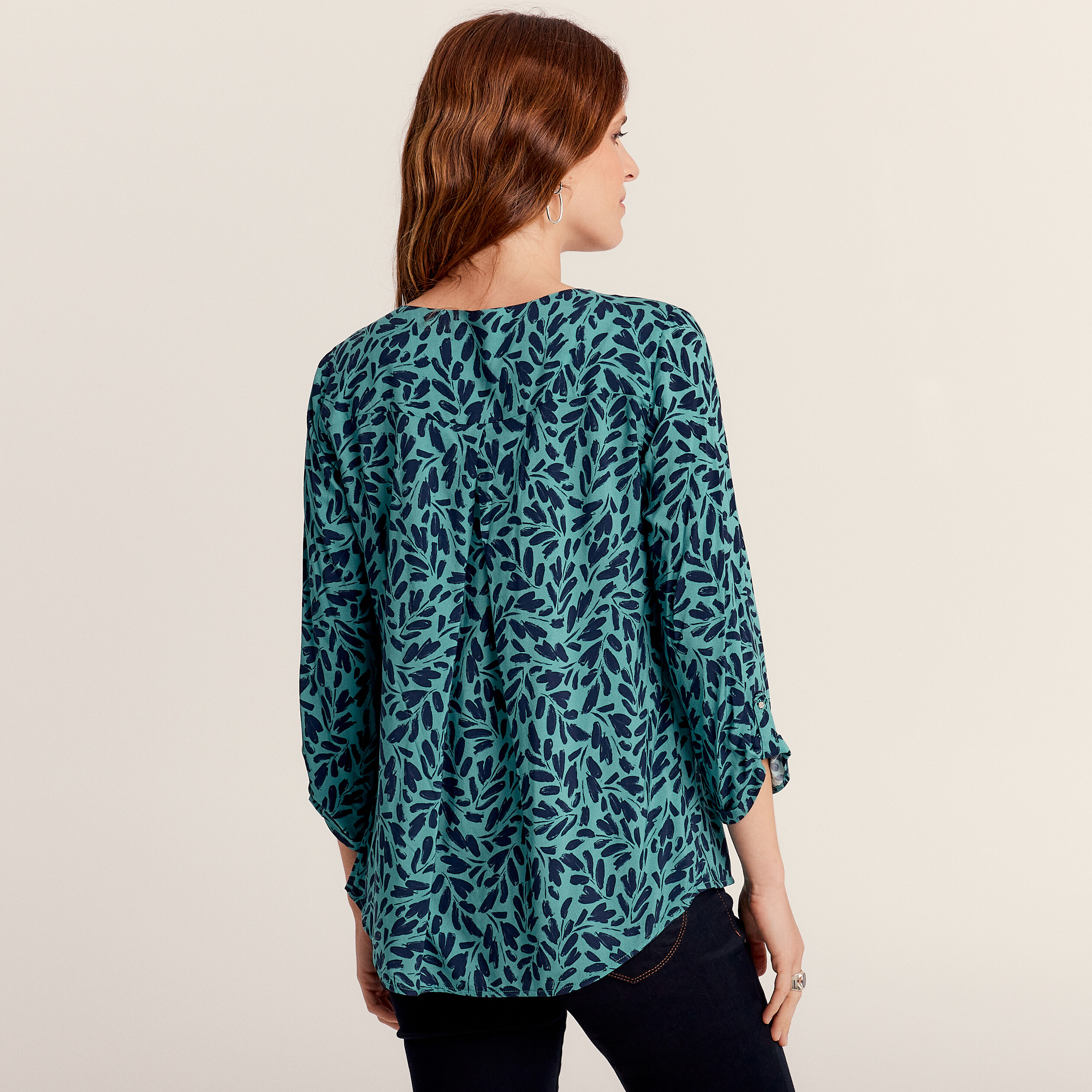 Blouse manches 3/4 bleu canard femme