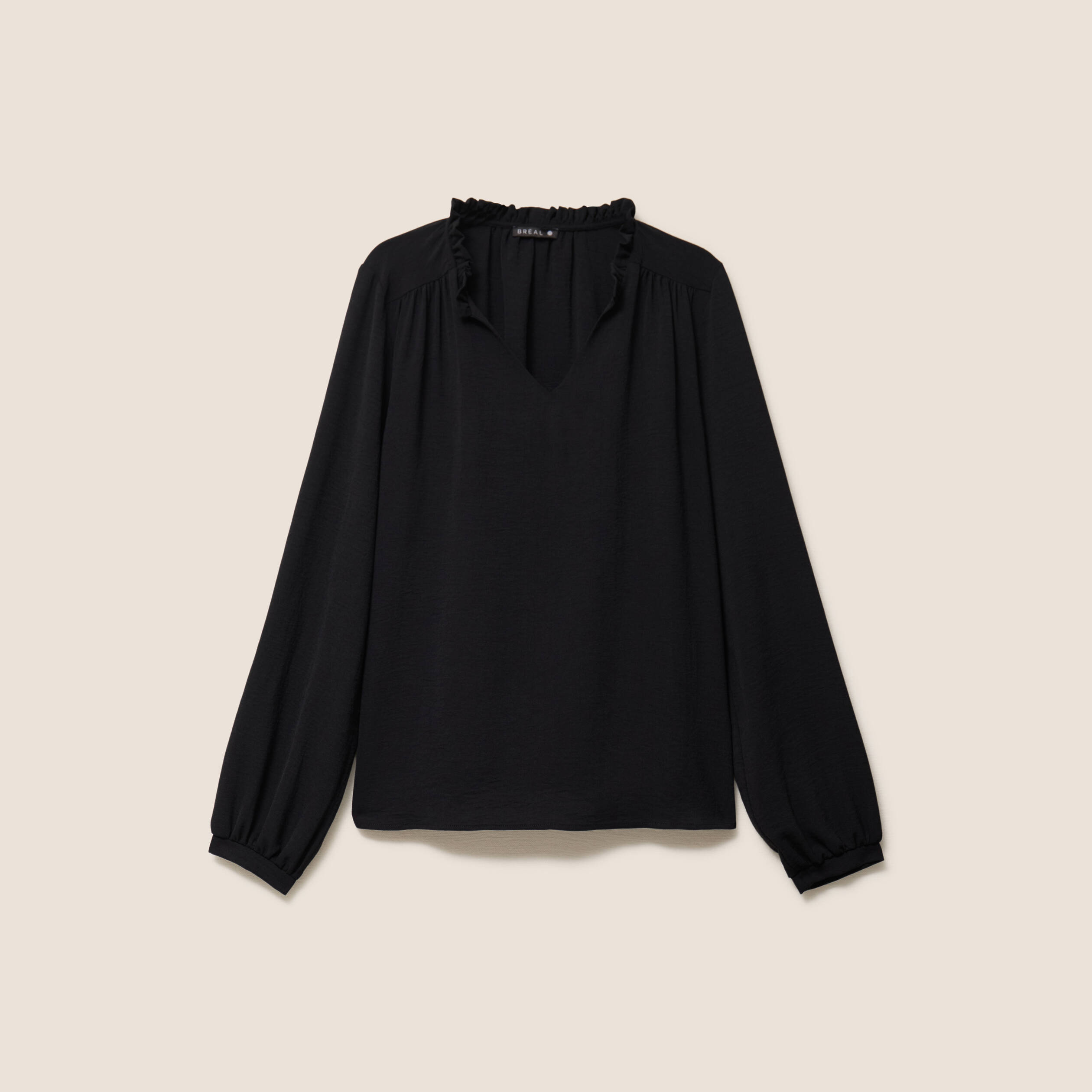 Blouse col v manches longues fluide noir femme