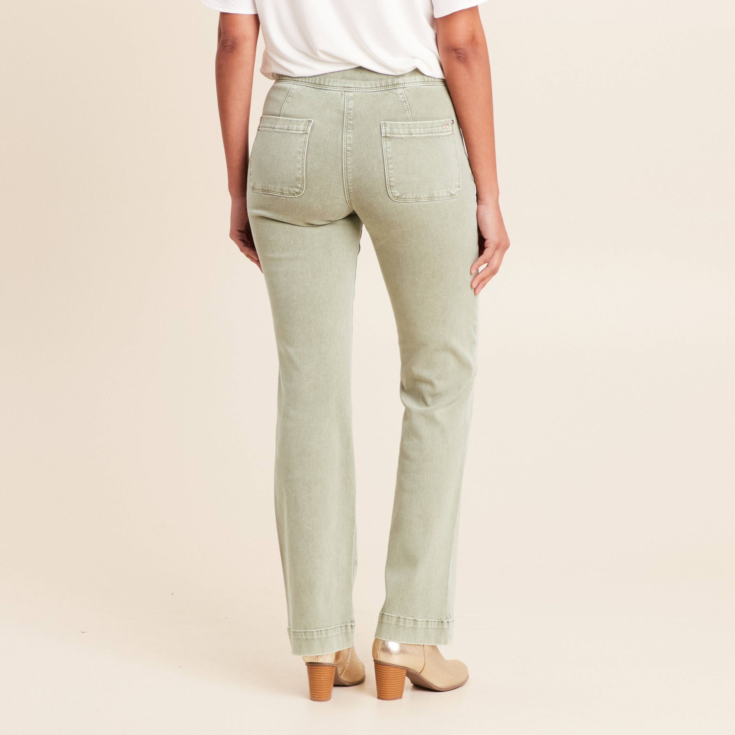 Jean coupe bootcut taille haute vert clair femme