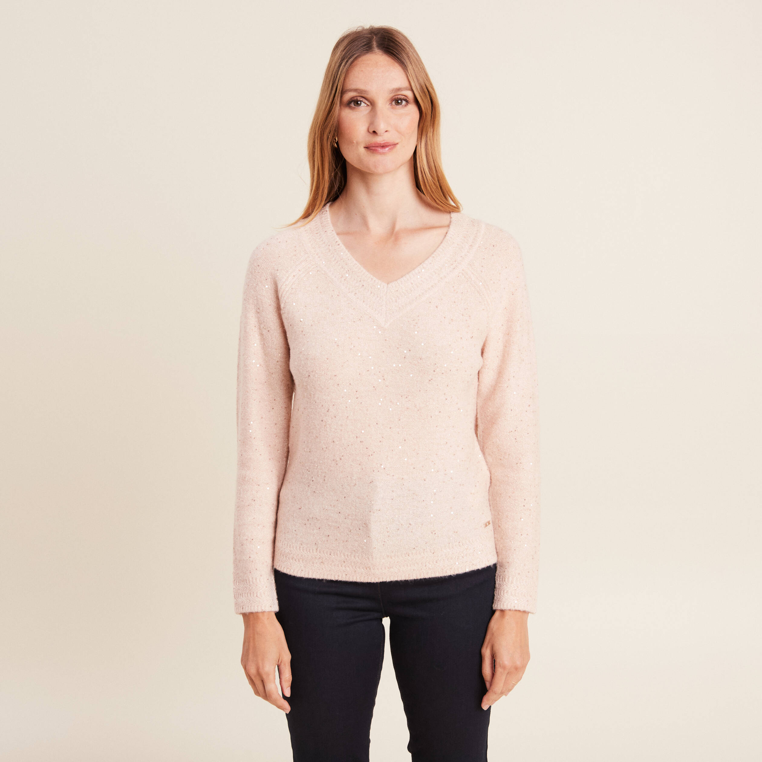 pull manches longues rose poudree femme Pull manches longues rose poudrée femme