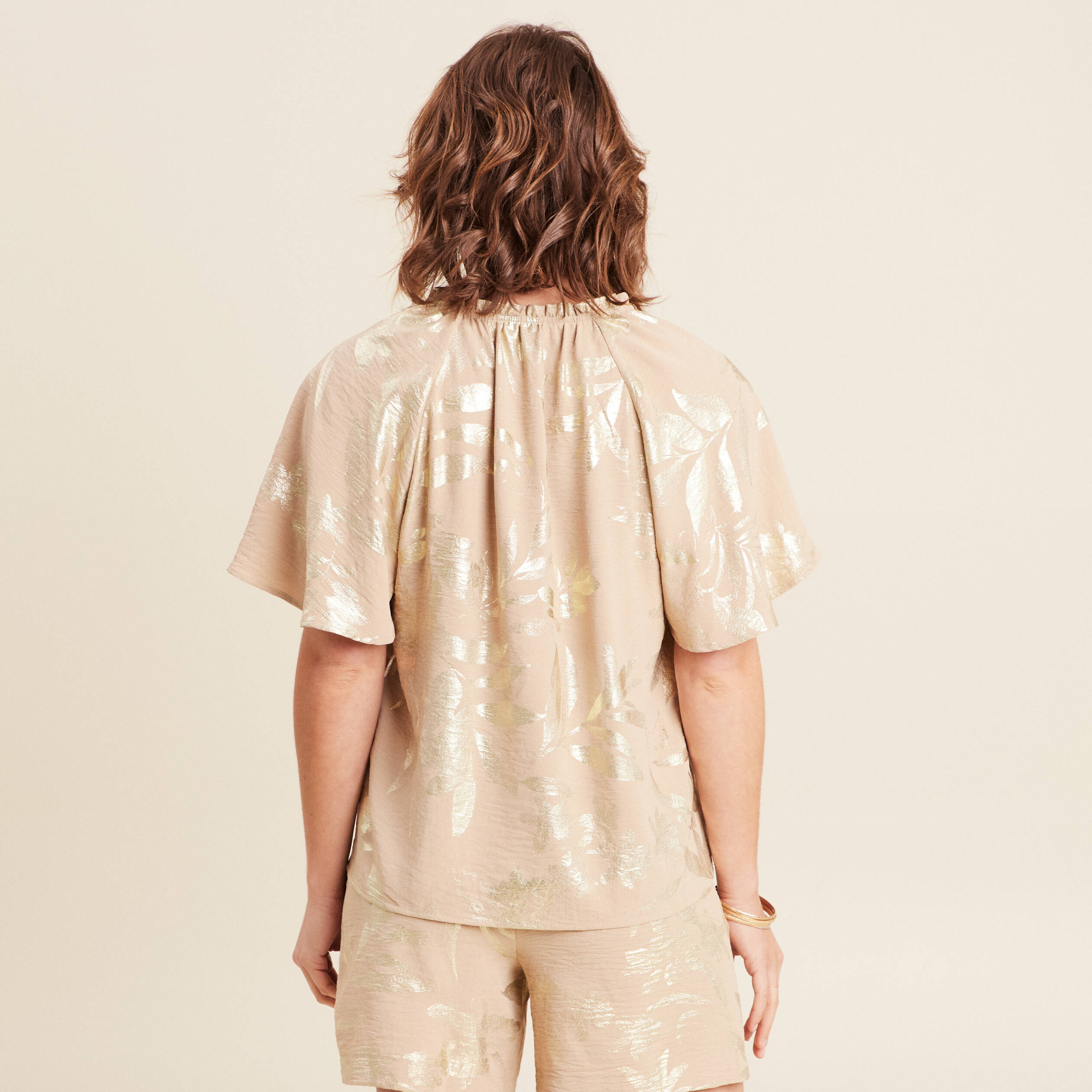 Blouse ample manches courtes beige fonce femme
