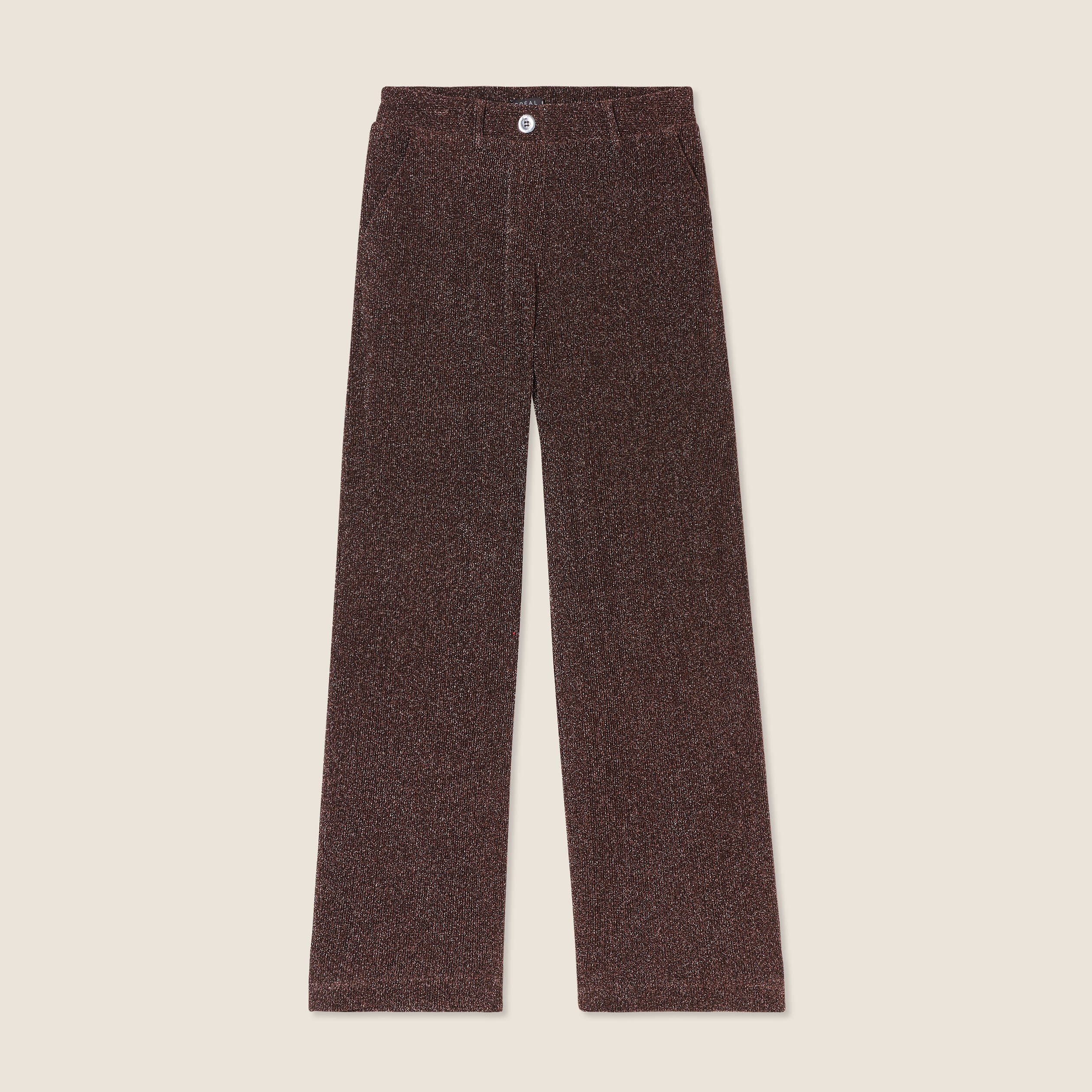 pantalon flou effet tricote couleur cuivre femme Pantalon flou effet tricoté couleur cuivre femme