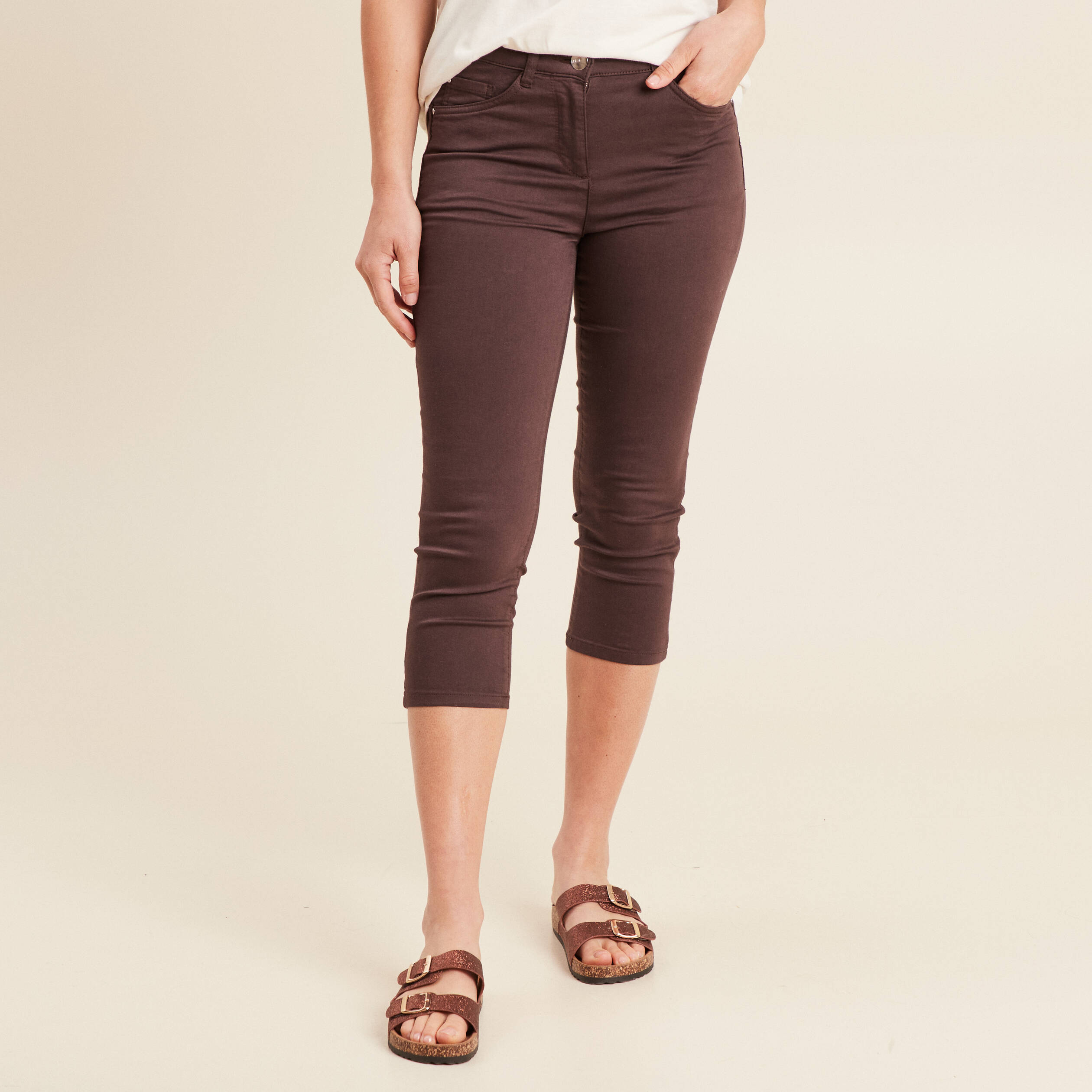 pantacourt droit taille standard marron femme Pantacourt droit taille standard marron femme