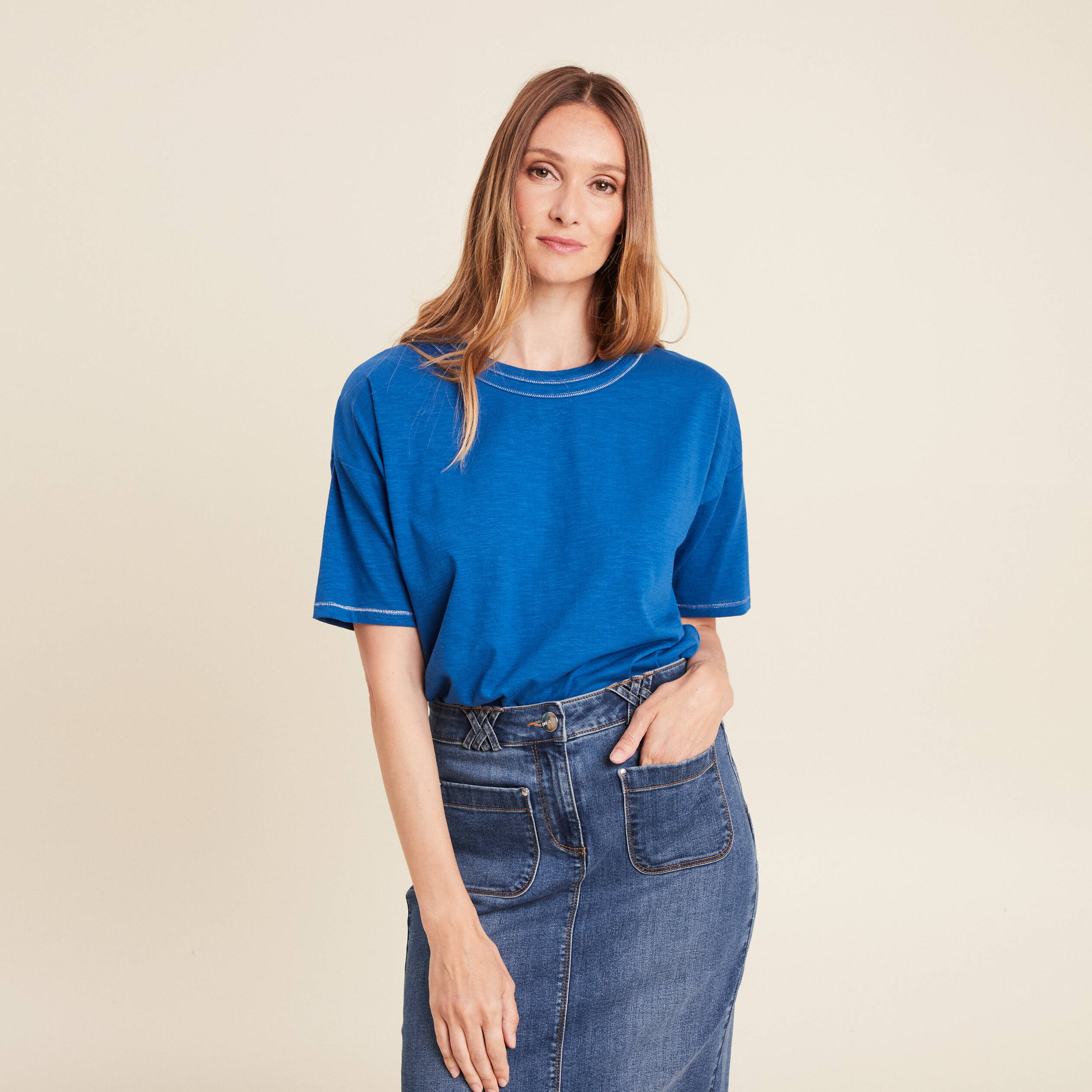 t shirt manches courtes bleu femme T-shirt manches courtes bleu femme
